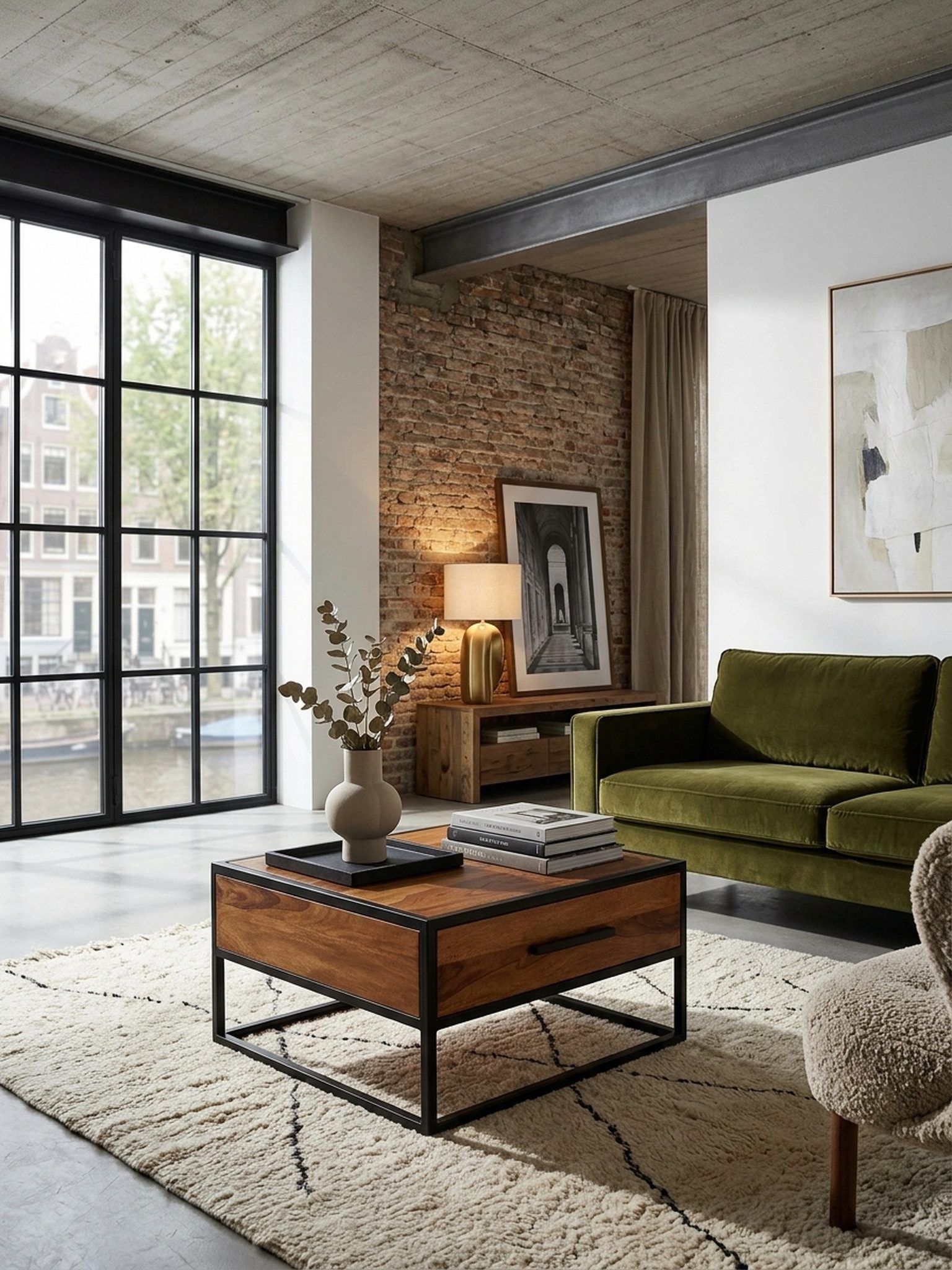 KADIMA DESIGN Couchtisch Industrie-Stil Kaffeetisch, Metall & Holz, für moderne Wohnzimmer
