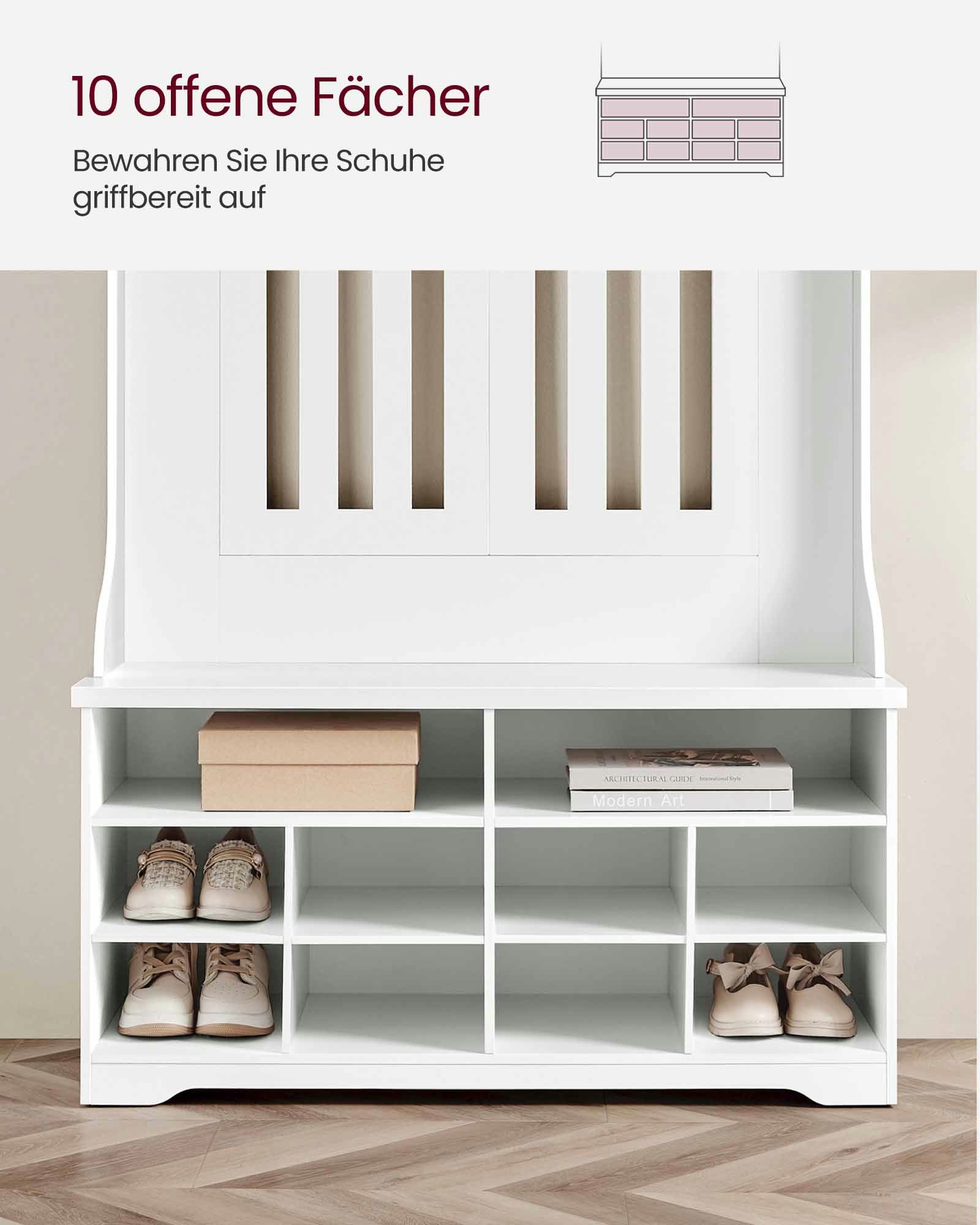 VASAGLE Garderobenständer Schuhaufbewahrung mit Schuhbank, 5 Dreifach-Haken, für Eingangsbereich, Flur, freistehend, platzsparend, Garderobe – Bild 5 von 5
