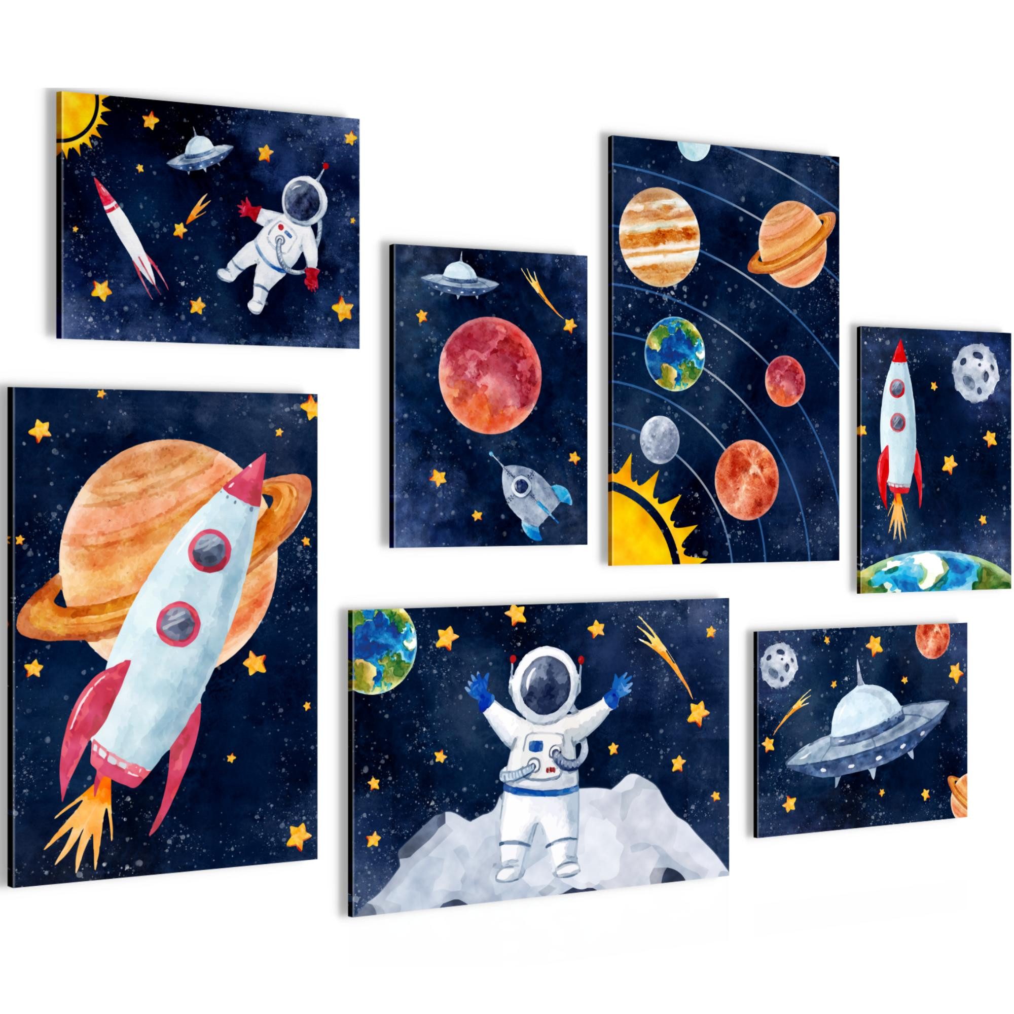 Novart Wandbild Rakete Blau Bunt Kinderzimmer