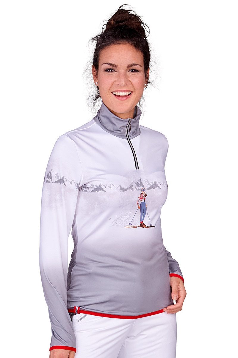 Almgwand Trachtenshirt Funktionsshirt Ski Damen - SCHWARZBERGALM - weiß/grau/rot