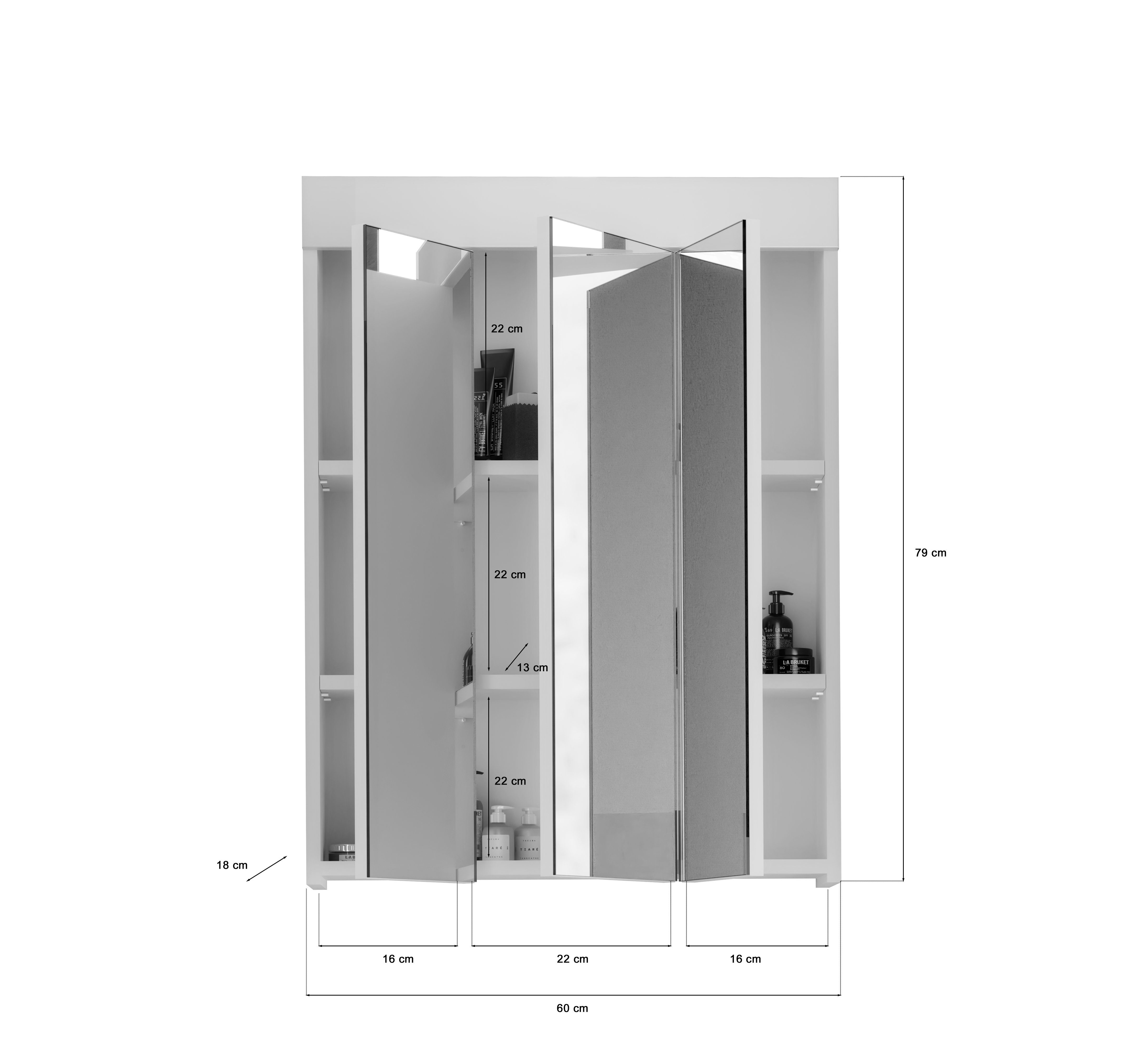 18 cm Höhe furnling Breite 60 Badezimmerspiegelschrank cm, Tiefe 79 cm, Amsterdam