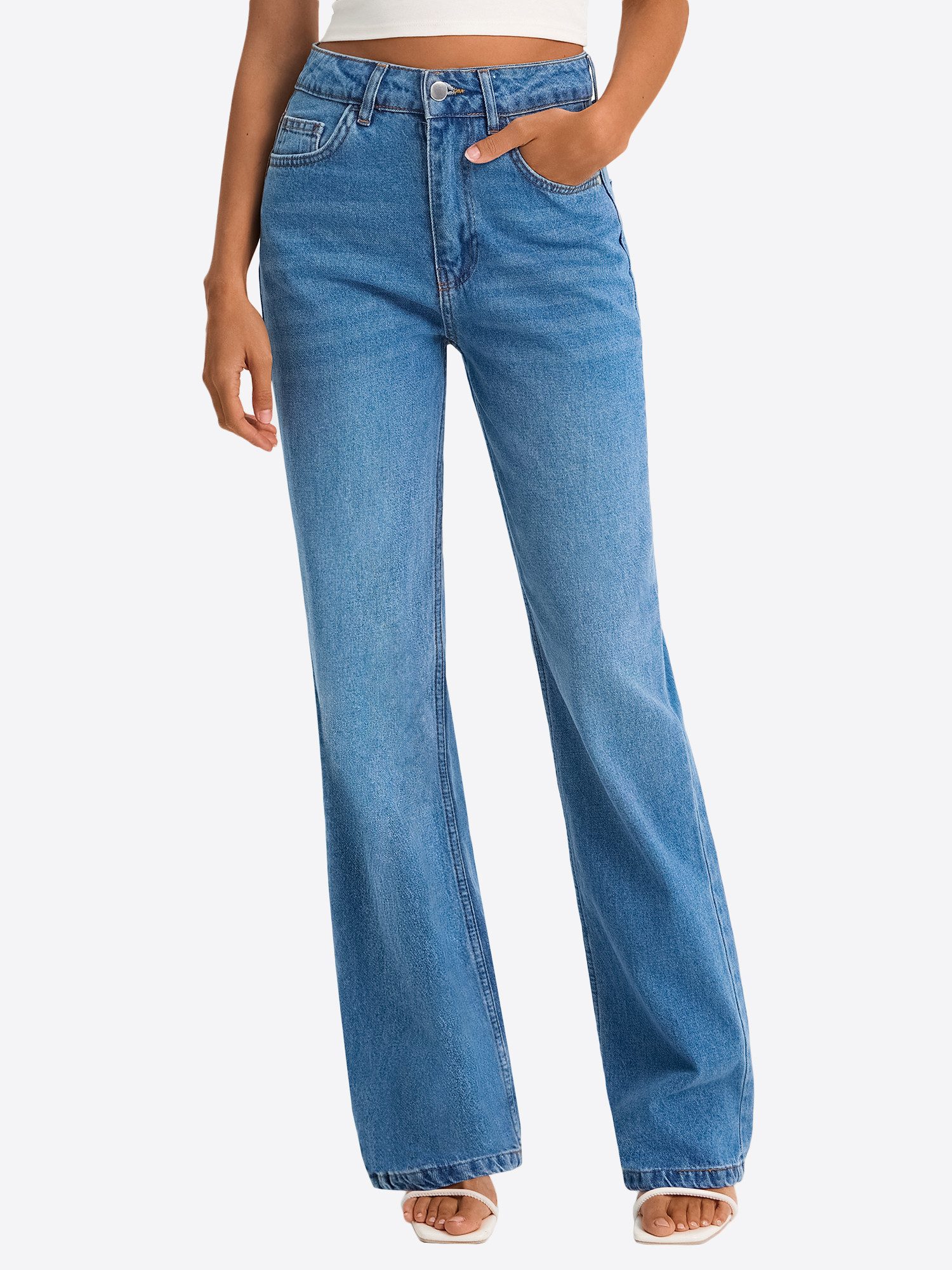 Imily Bela Boyfriend-Jeans Damen Hochgeschnittene Jeans mit geradem Bein (Packung, 1-tlg., 1per-Pack) aus Baumwolle