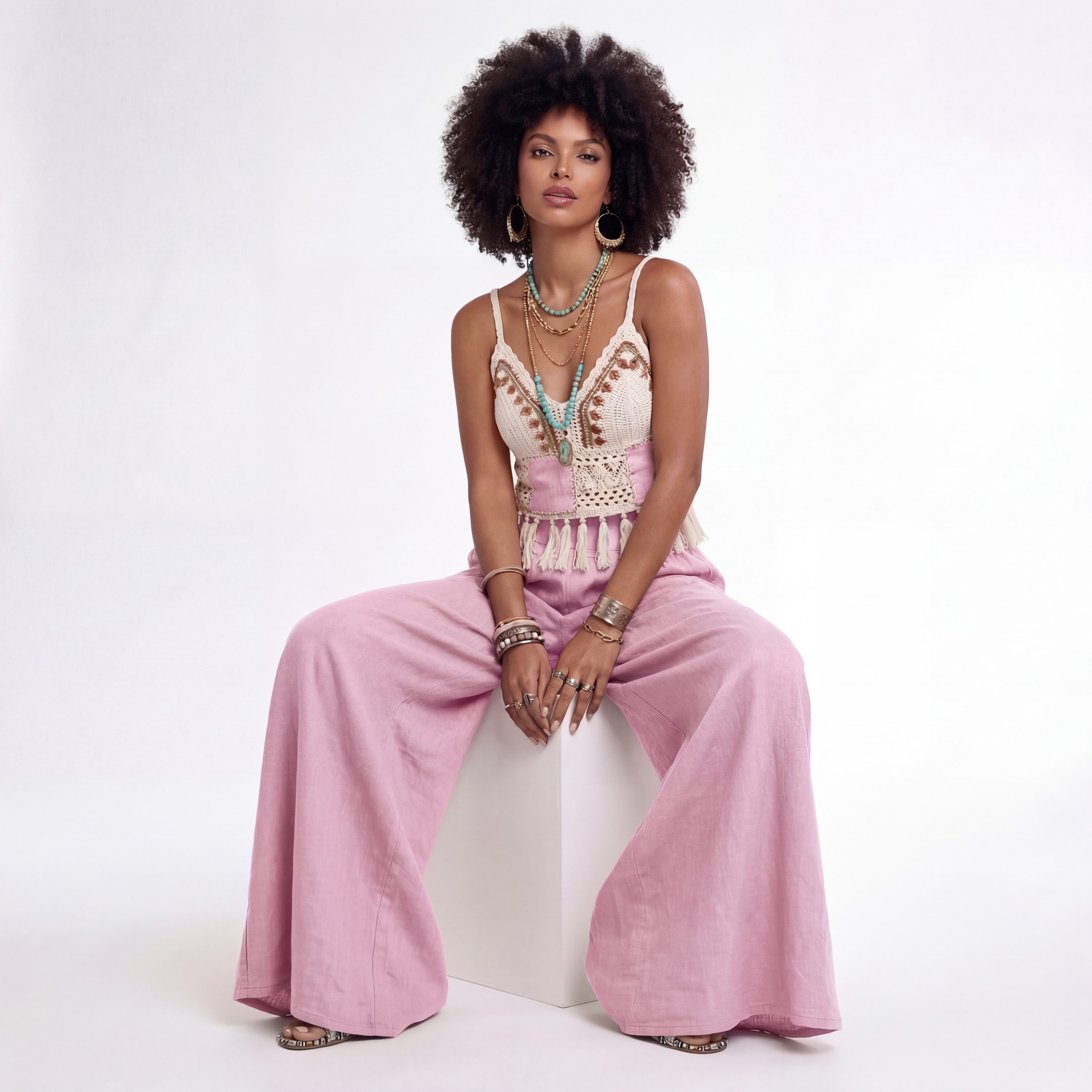 YC Fashion & Style Leinenhose Palazzo Hose weit – Sommerhose mit elastischem Bund und Taschen in Unifarbe