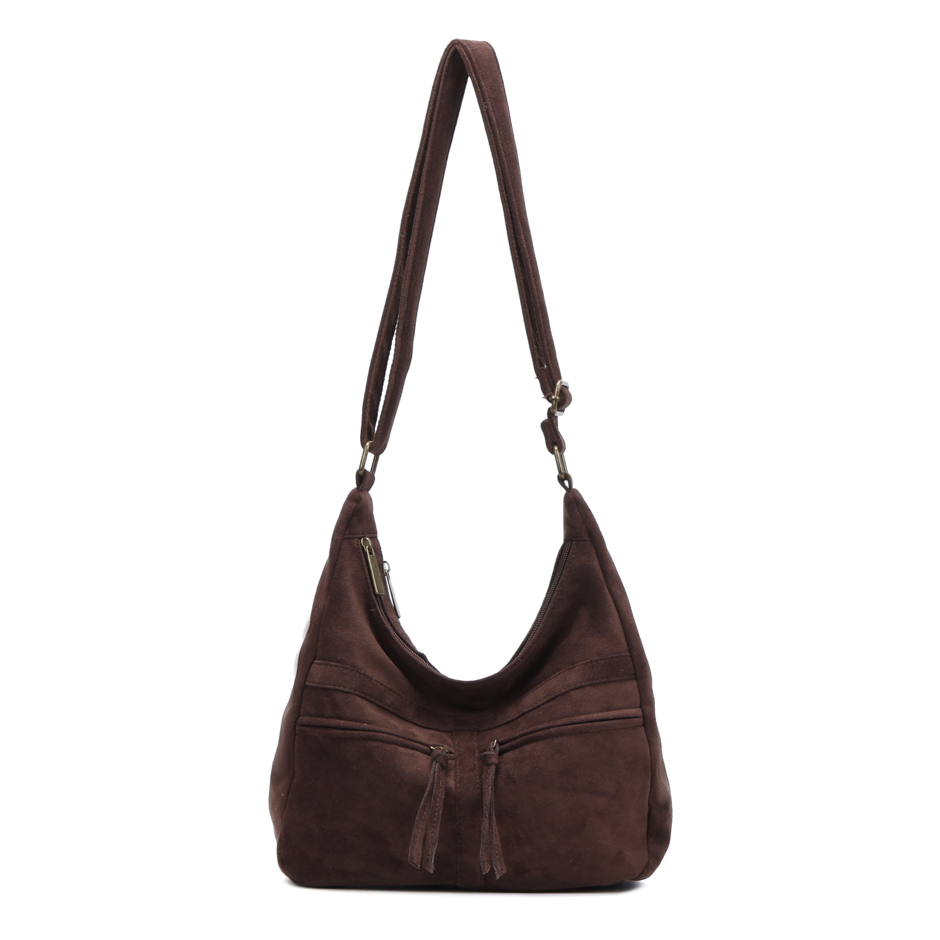 MIRROSI Umhängetasche Schultertasche Umhängetasche in Wildleder-Optik asu Stoff (mit verstellbarem Gurt, Reißverschlussfächern, ca.31x10x24cm), Neue Kollektion Herbst/Winter 2026