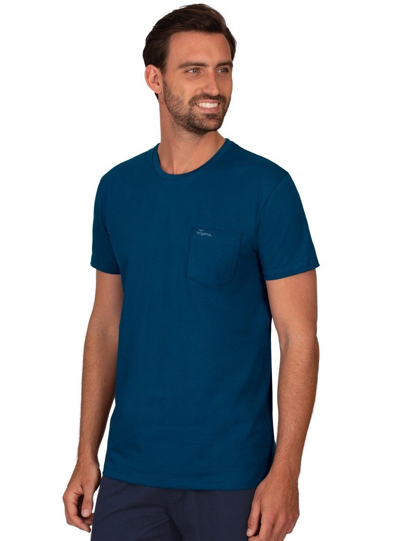 Trigema T-Shirt TRIGEMA T-Shirt aus Biobaumwolle mit Brusttasche saphir-C2C