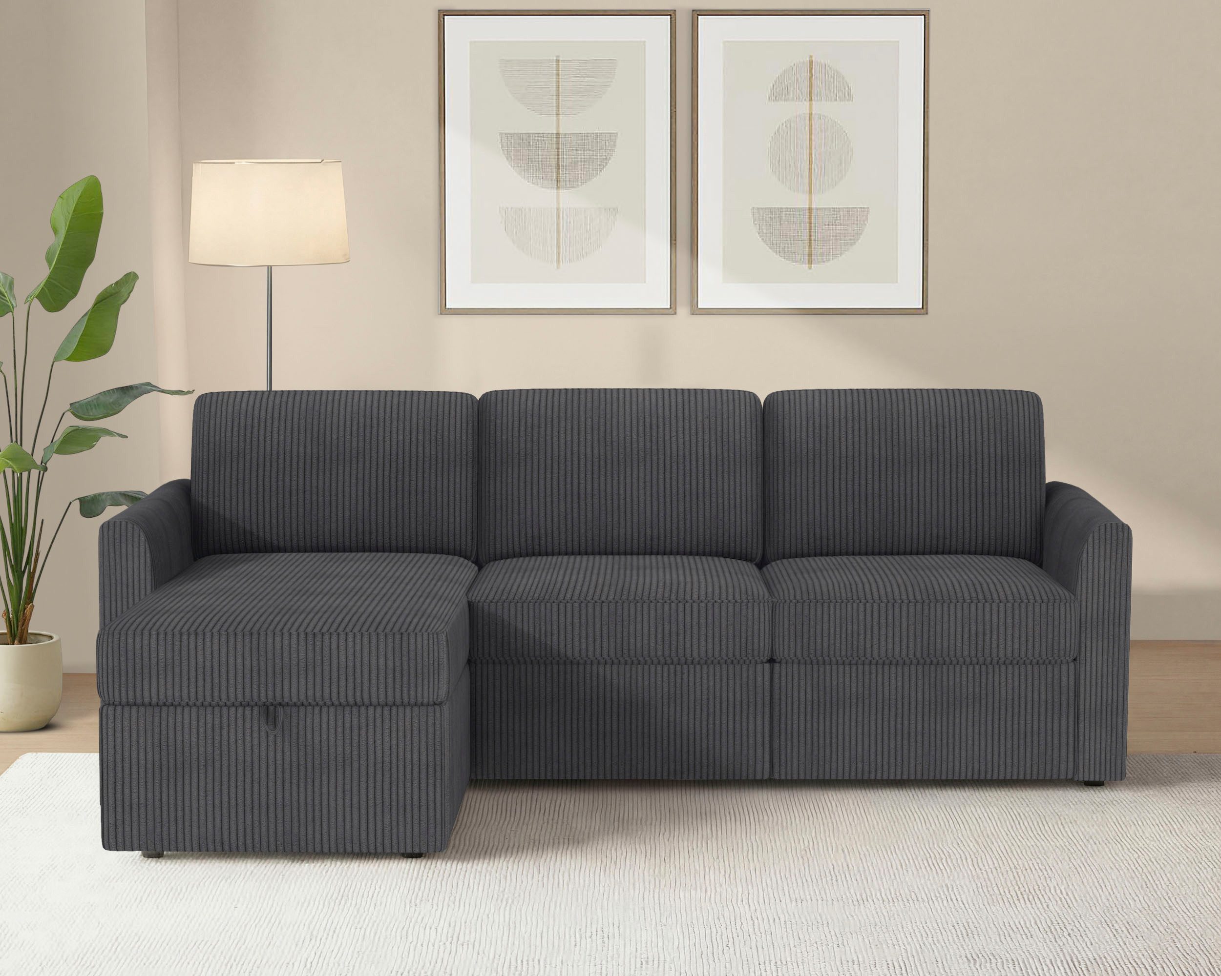 Dorel Home Ecksofa NORDHUS, L-Form, 200 cm, Recamiere rechts/links montierbar, mit Stauraum, softer Cord-Bezug