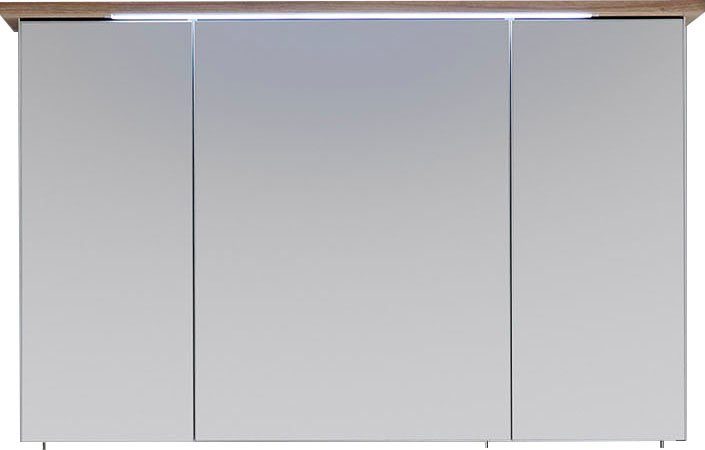 Saphir Spiegelschrank Quickset 923 Badschrank, 3 Spiegeltüren, 6 Einlegeböden, 115 cm breit inkl. LED-Beleuchtung, Türdämpfer, Schalter-/Steckdosenkombination