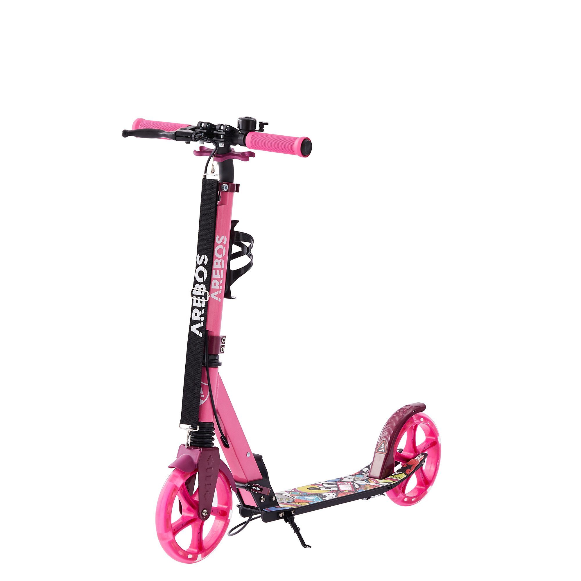 Arebos Tretroller Cityroller Tretroller mit LED Reifen, höhenverstellbar, klappbar Pink | Kinderroller