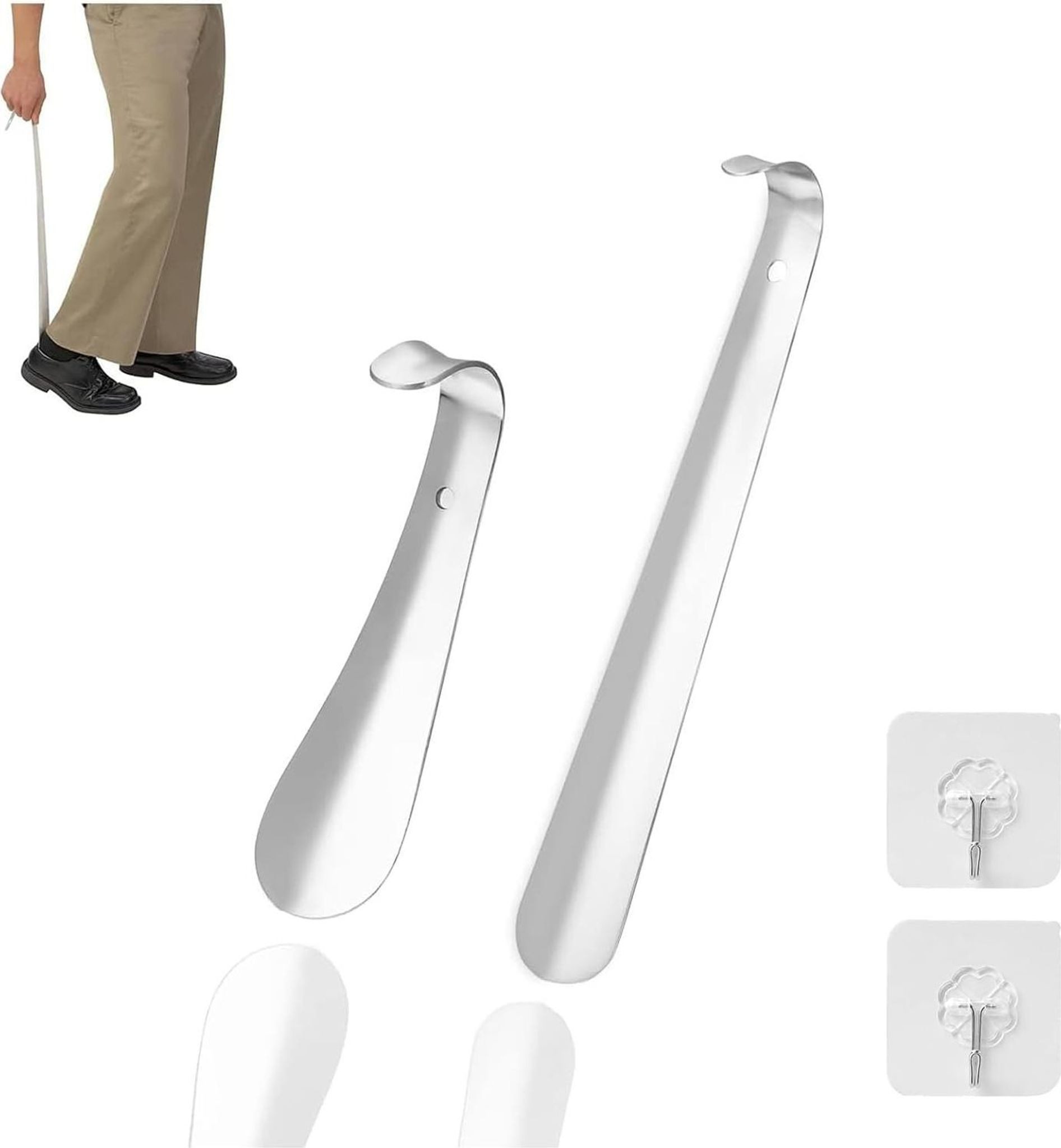 FELIXLEO Schuhlöffel 2er Set Schuhlöffel Metall Edelstahl Lang 30cm Kurz 14.5cm Wandhalter