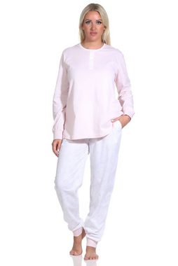 Normann Pyjama Damen Schlafanzug langarm mit Knopfleiste + Paysley gemusterter Hose