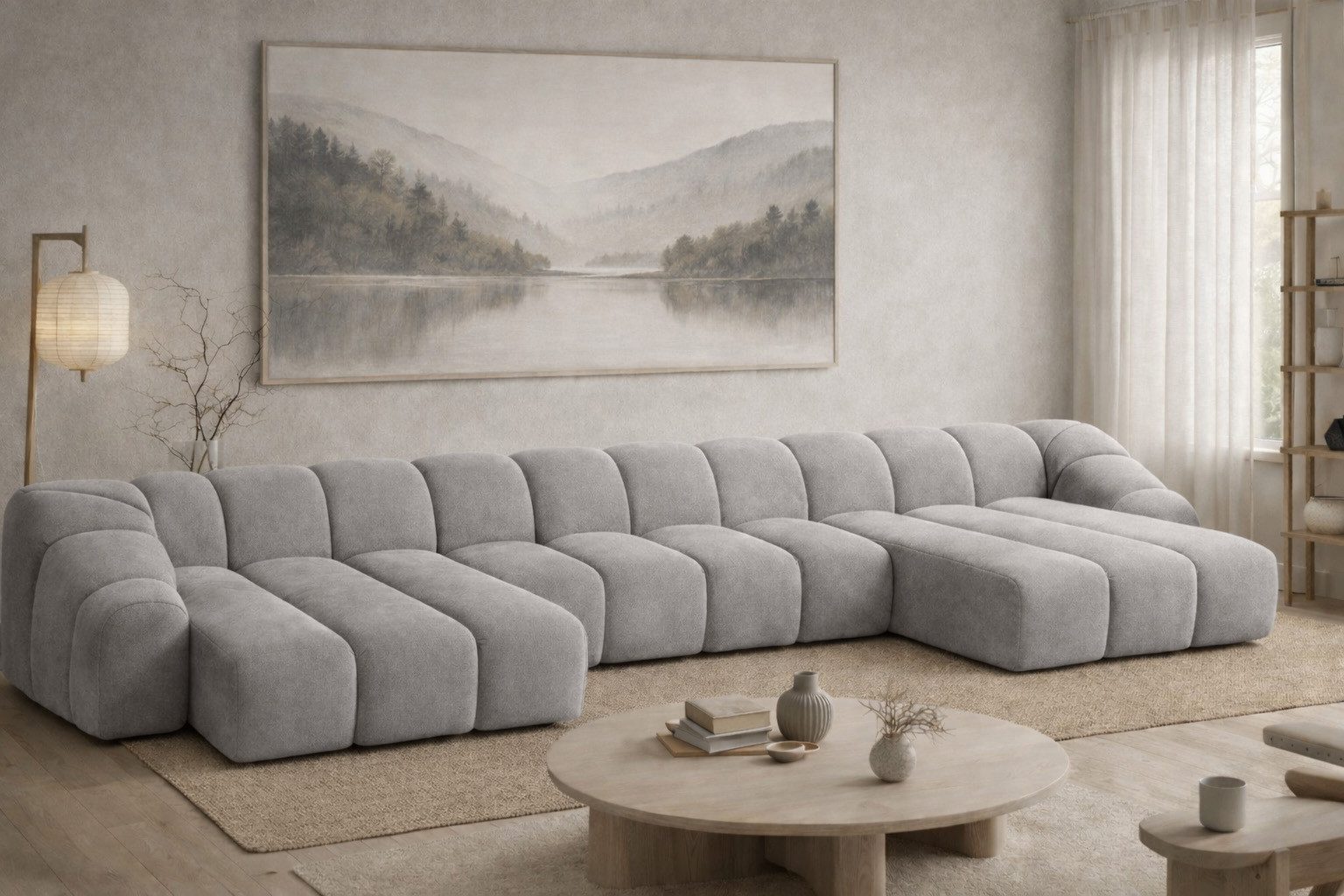 Kaiser Möbel Ecksofa U XL modular für Wohnzimmer, Samtstoff Bluvel, CROISSANT, Wohnlandschaft, U-Form XL,modulares System,extra große Wohnlandschaft