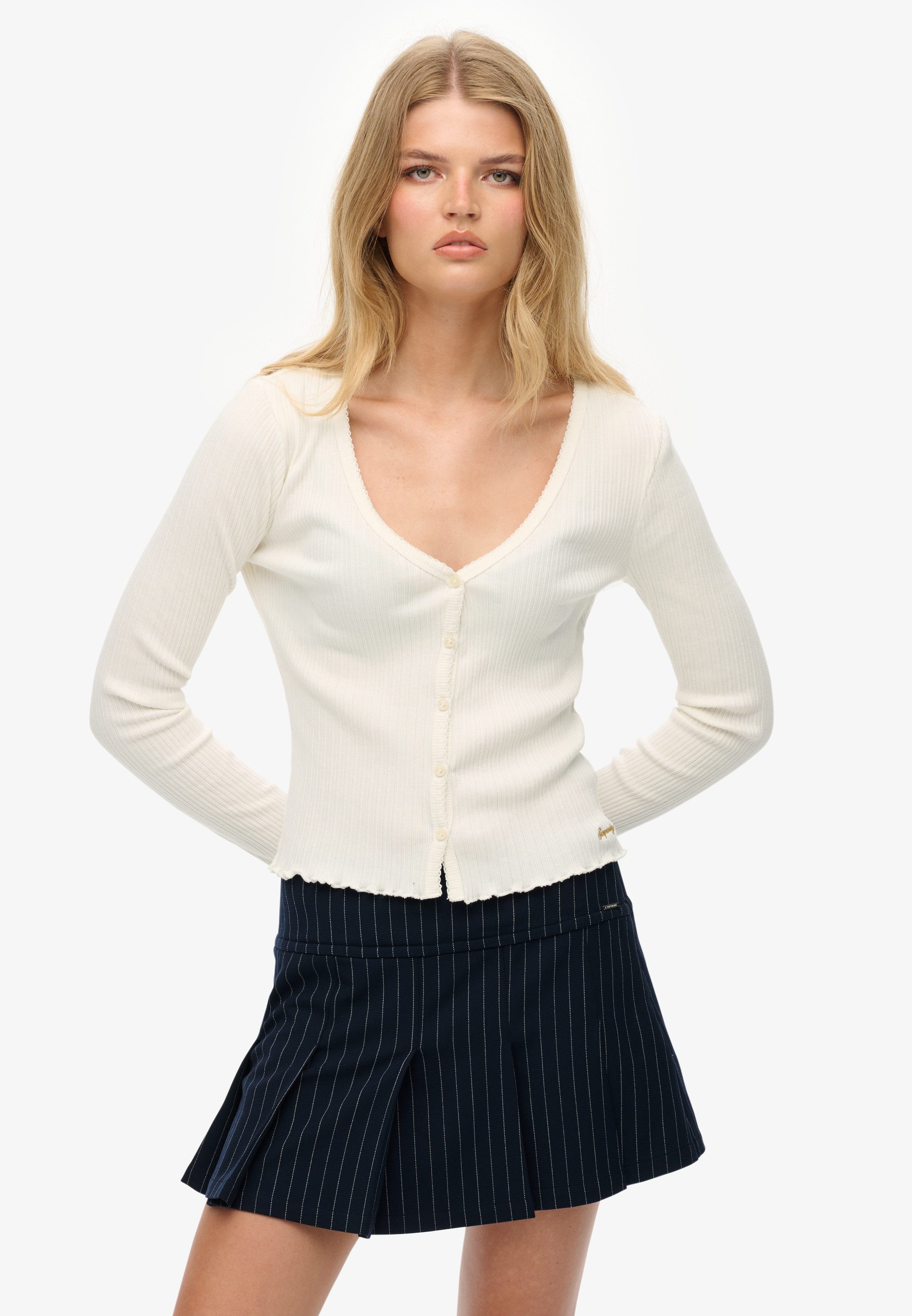 Superdry Langarmshirt ESSENTIAL BUTTON THRU LS TOP Baumwolle, skinny fit