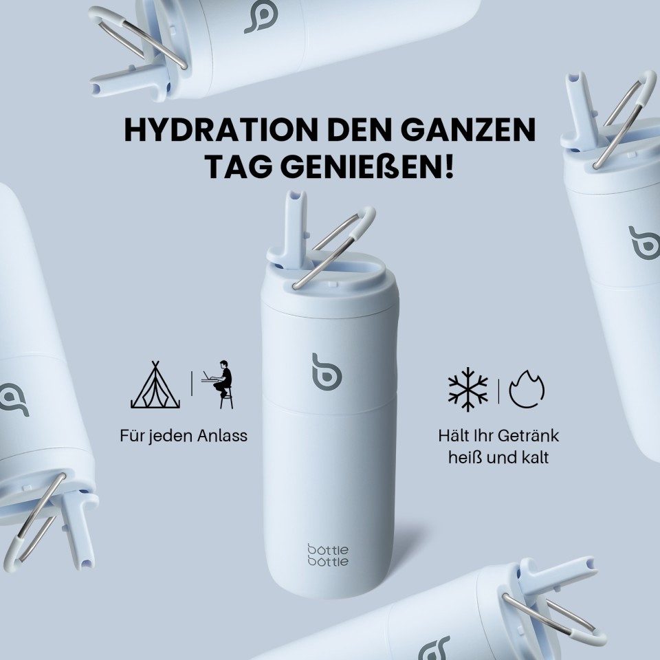 BOTTLE BOTTLE Trinkflasche Edelstahl Trinkflasche mit Strohhalm 500ml, auslaufsichere Sportwasserflasche, ideal für Schule, Büro und Ausflüge – Bild 4 von 5