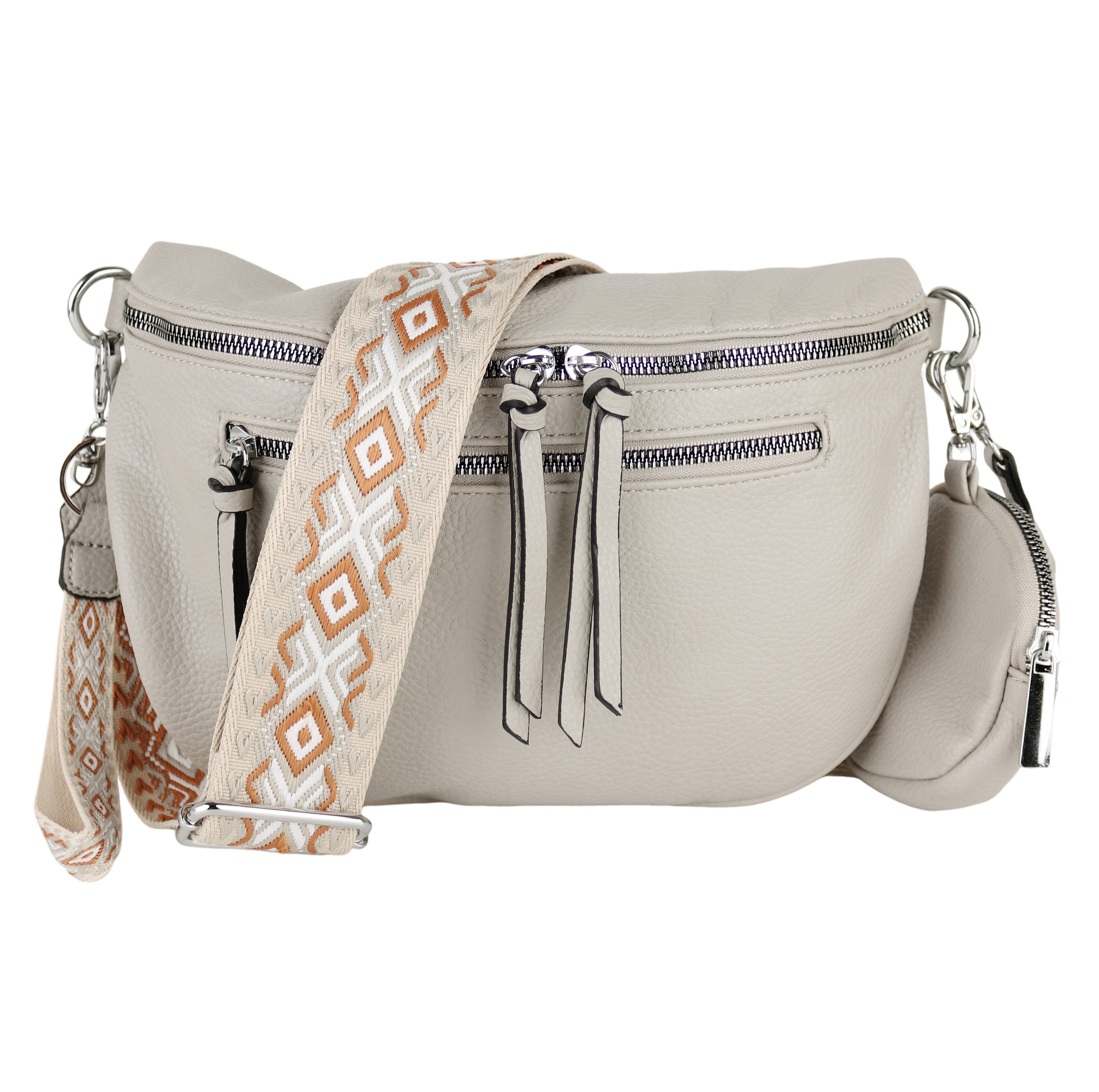 MIRROSI Bauchtasche Damen Taschen, Umhängetasche, Brusttasche, 30x20x9cm Veganes Leder (Schultertasche für jeden Anlass, (dazu 1x Schlüsselband und 1x Münzenbeutel), Crossbody Bag, Bohemian gemusterten& verstellbaren Schulterriemen