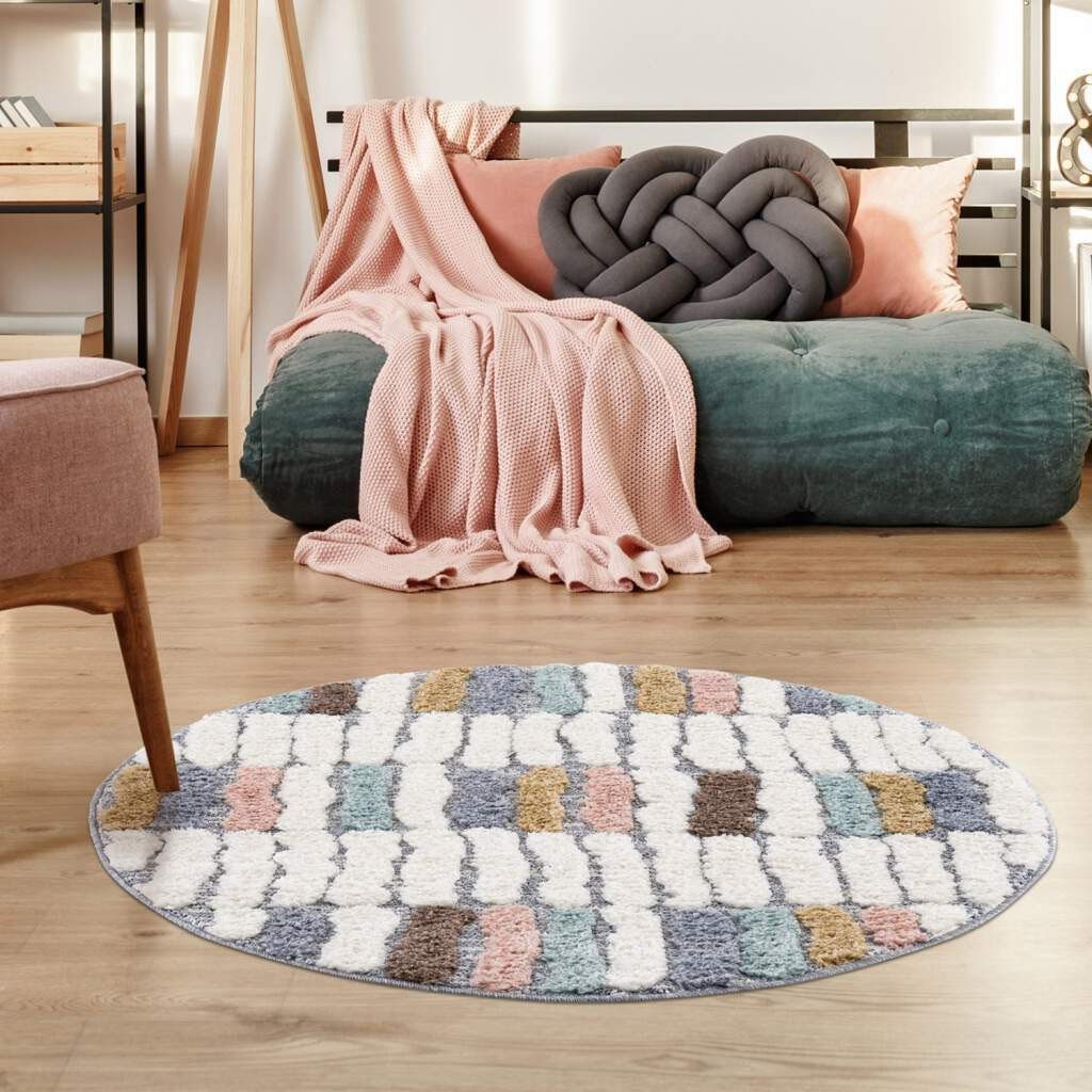 Hochflor-Teppich Focus, Carpet City, rund, Höhe: 20 mm, besonders weich,  Modern, Bunt, 3D-Effekt