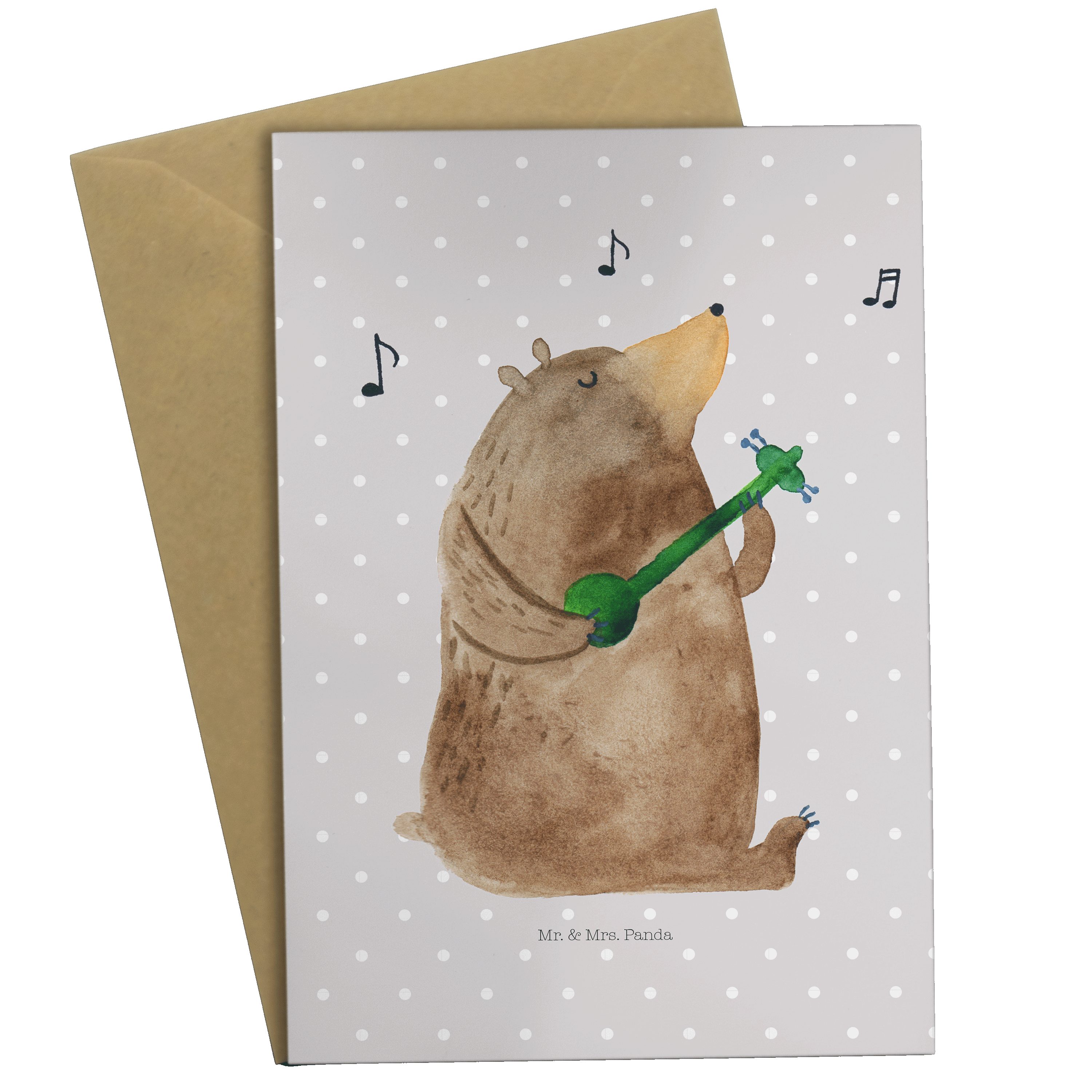 Einladungskarte, - Bär Pastell Frau, Grußkarte Geschenk, Lied Panda - Mrs. Glückwunsc Mr. & Grau