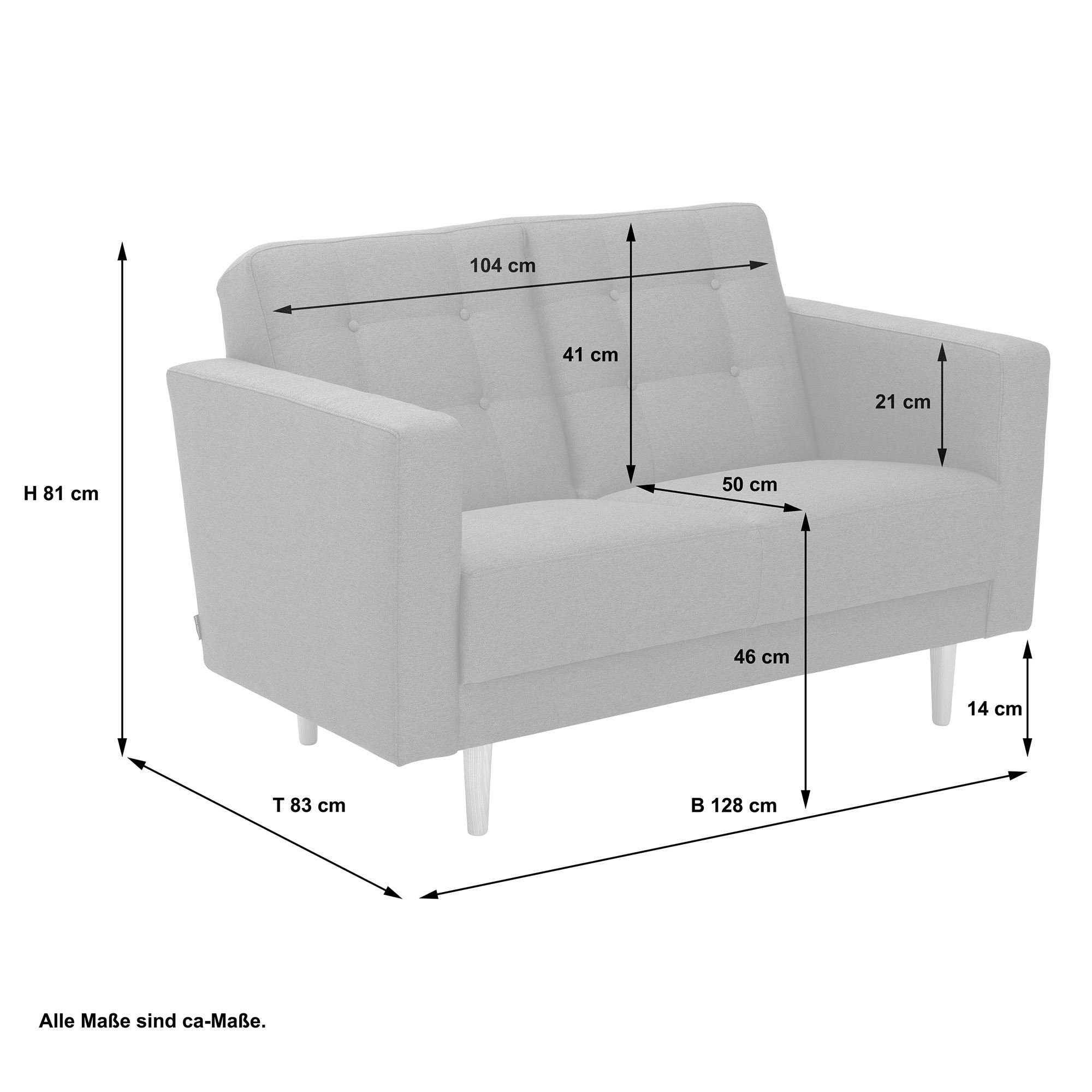 natur, Esche 2-Sitzer 1 Kostenlosem Flachgewebe Sofa aufm Sitz inkl. Kessel Bezug hochwertig Sparpreis Sofa verarbeitet,bequemer 58 Kaisa Teile, Versand