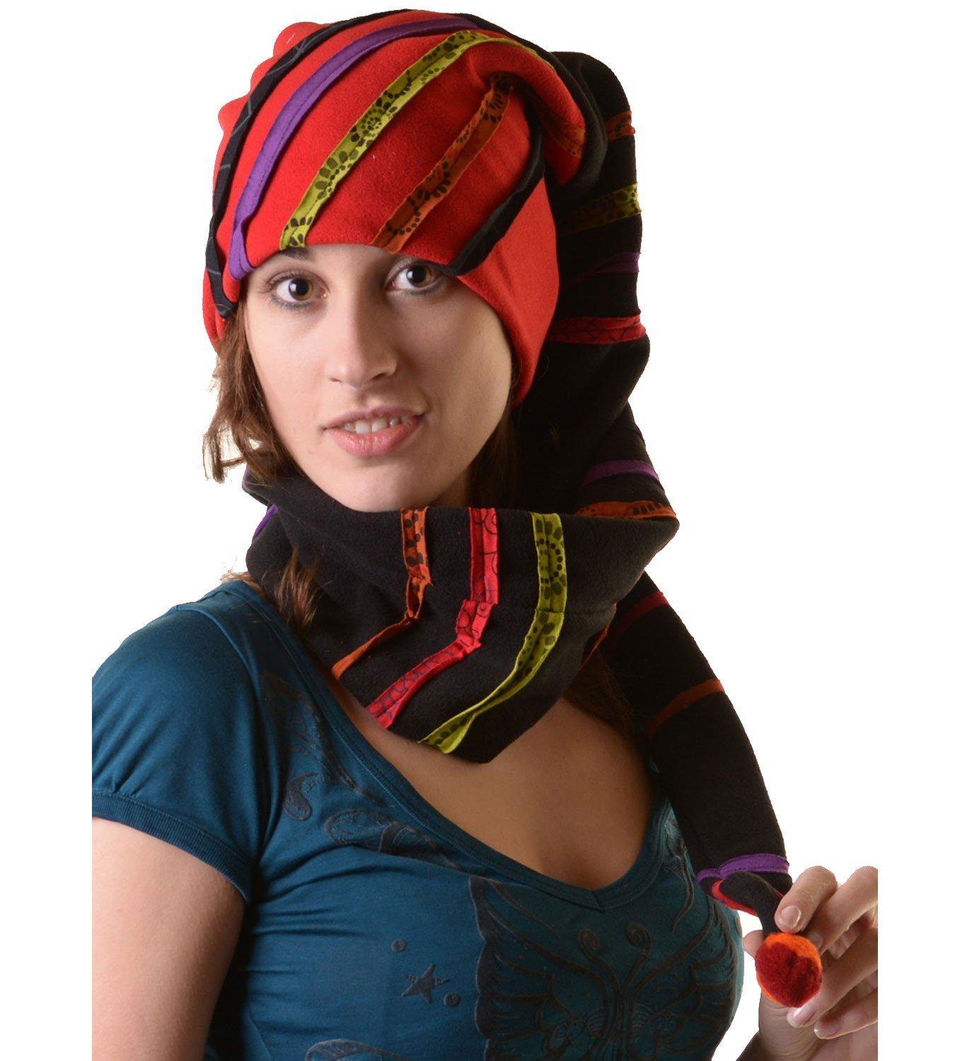 KUNST UND MAGIE Fleecemütze 2in1 Mütze Megalange Zipfelmütze - Fleecemütze und Schal in einem!