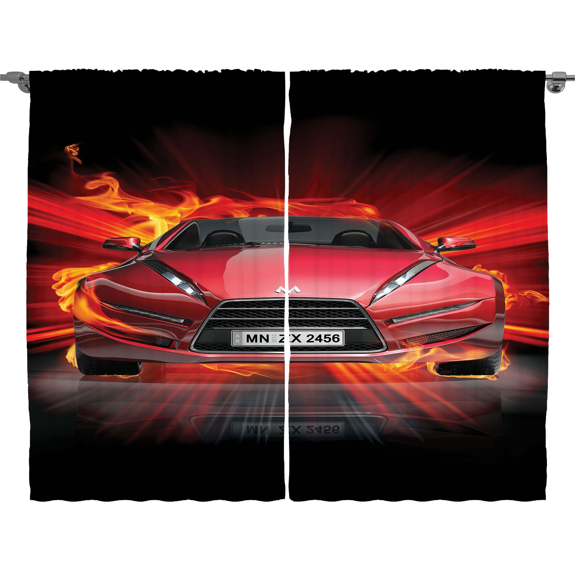 Abakuhaus Gardine Schlafzimmer Kräuselband Vorhang mit Schlaufen und Haken, Autos Flammt Feuer Auto Speeding