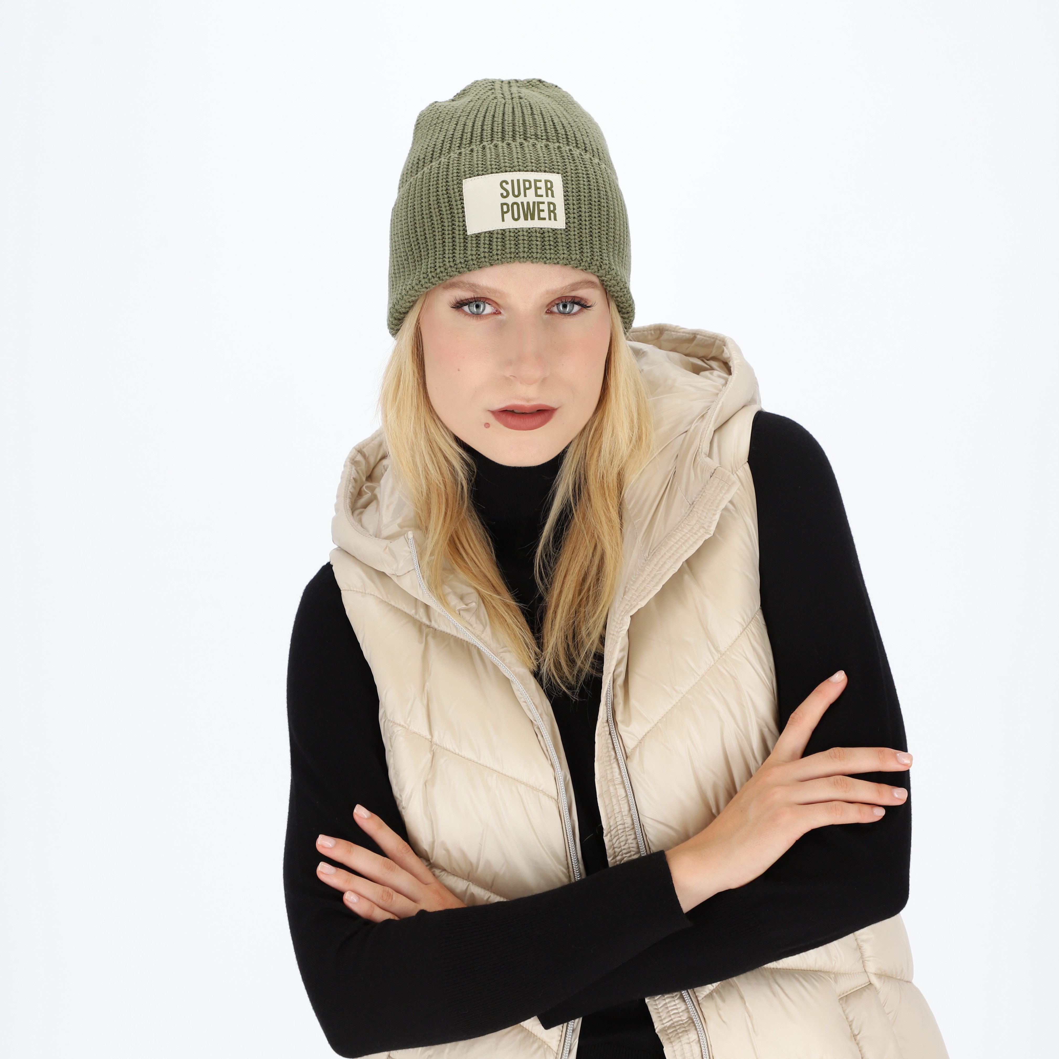 halsüberkopf Accessoires Strickmütze Achtsamkeit mit Statement-Badge günstig online kaufen