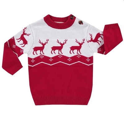 JACKY Strickpullover Baby Winter Pullover Christmas, Weihnachten weiß-rot Baumwolle, Hirsch Motiv, Weihnachtspullover