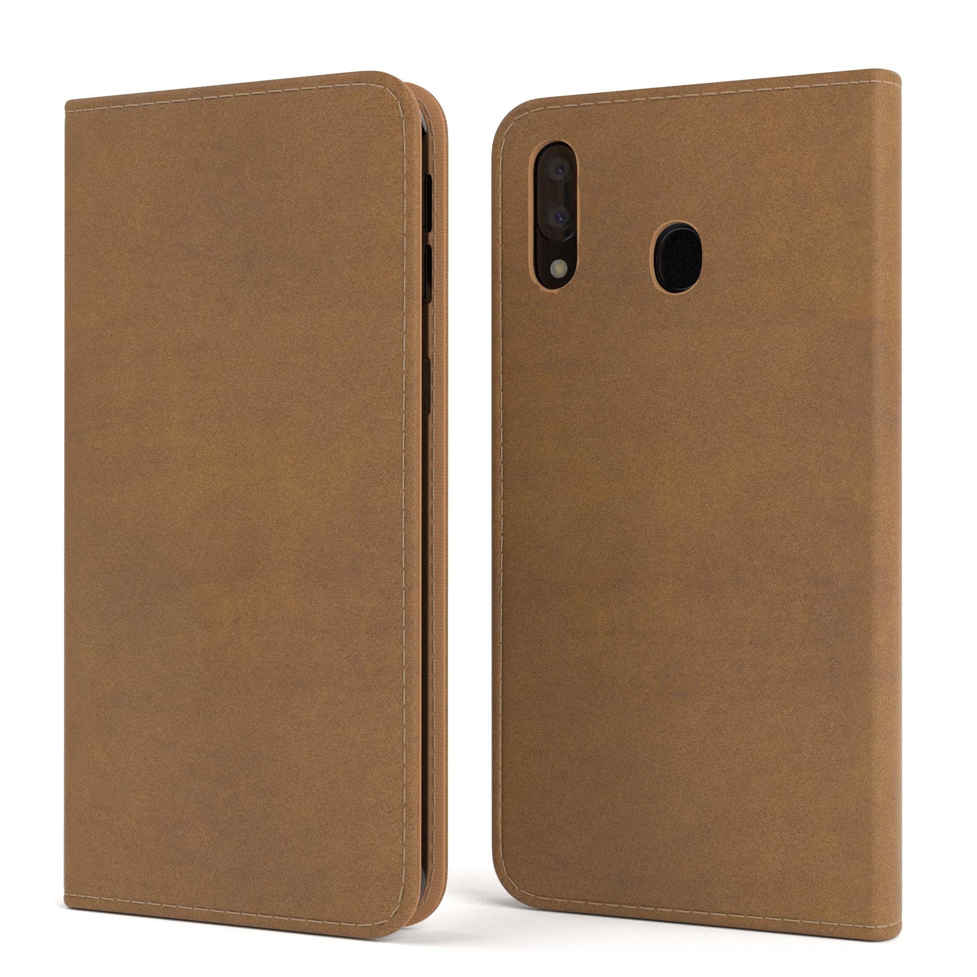 EAZY CASE Handyhülle Bookstyle Vintage für Samsung Galaxy M20 6,3 Zoll, Tasche Kunstleder Etui Handytasche mit Standfunktion Hülle Hellbraun