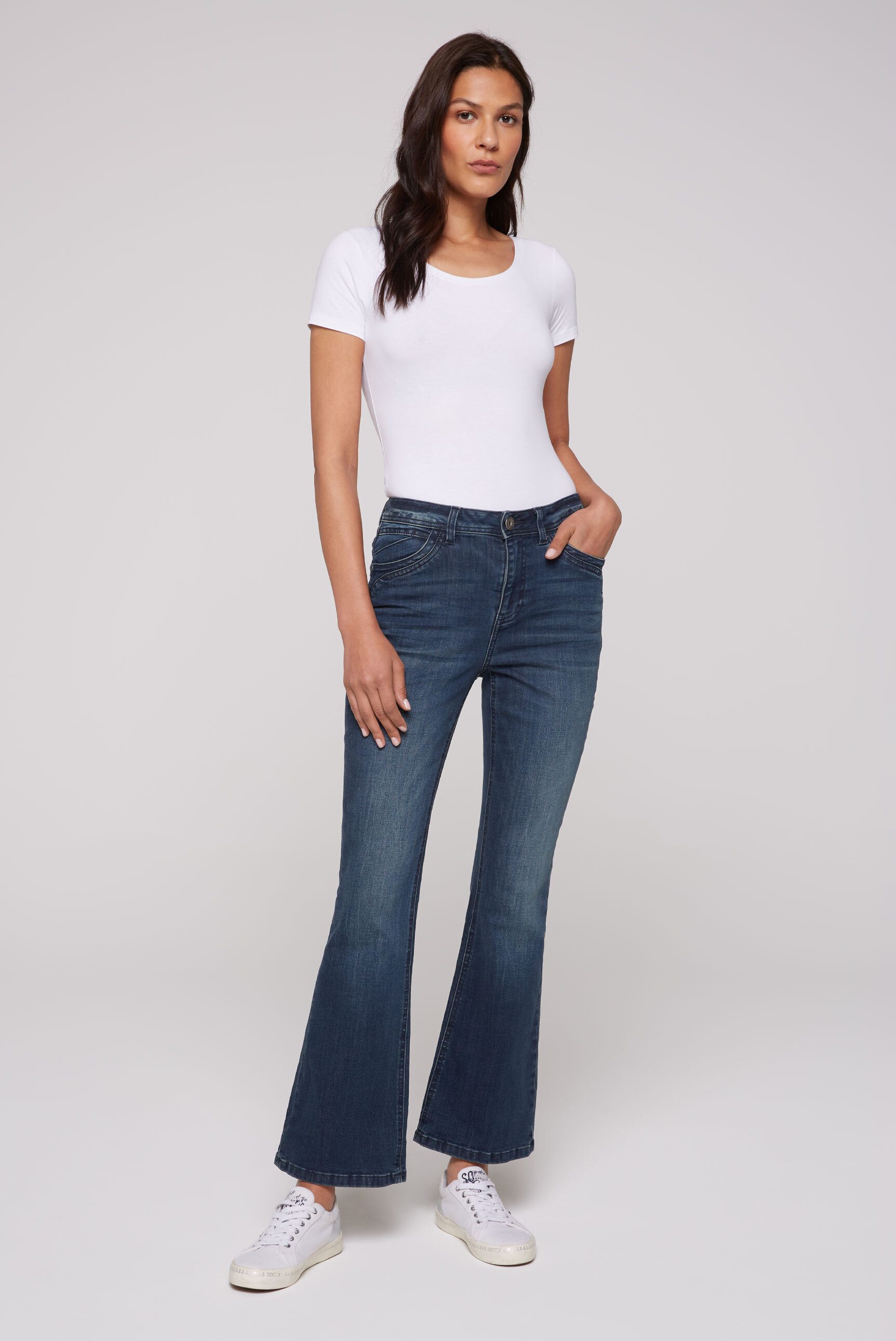 SOCCX Regular-fit-Jeans mit ausgestelltem Bein
