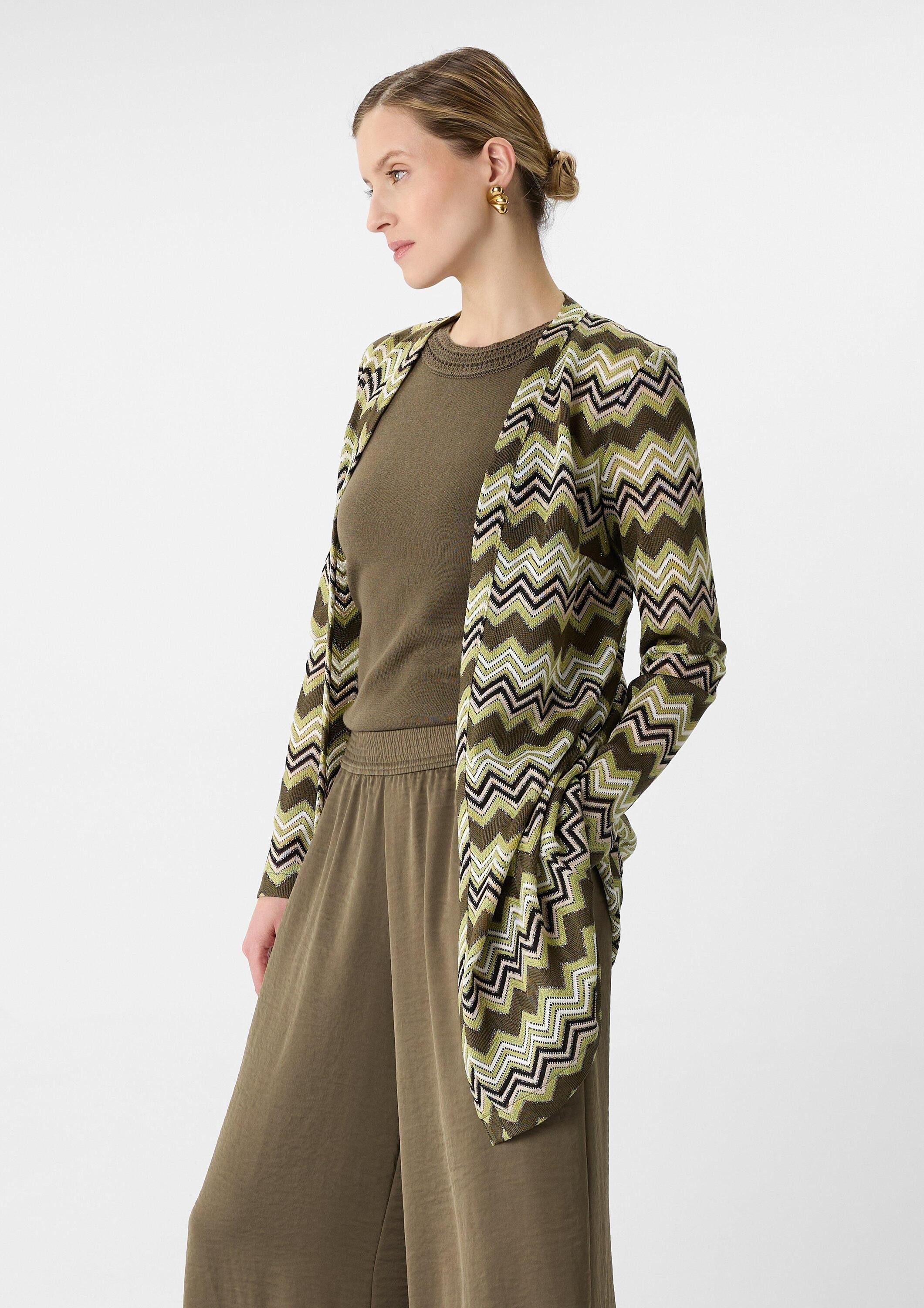 comma Cardigan T-Shirt Long-Cardigan aus Zick-Zack-Ajour (1-tlg)