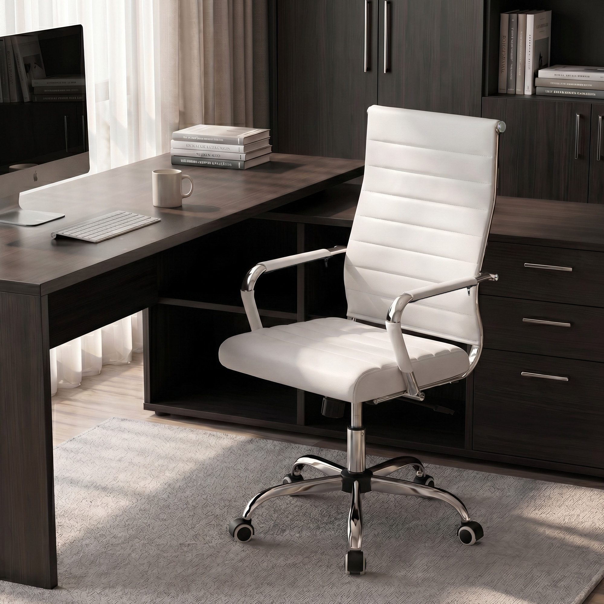 UEV Stuhl Schreibtischstuhl ergonomisch, Drehstuhl mit Rollen (Bis 150kg, Konferenzstühle, Büro-Gästestuhl), Höhenverstellbar,Wippfunktion,Metallrahmen,Gepolstert Kunststoff
