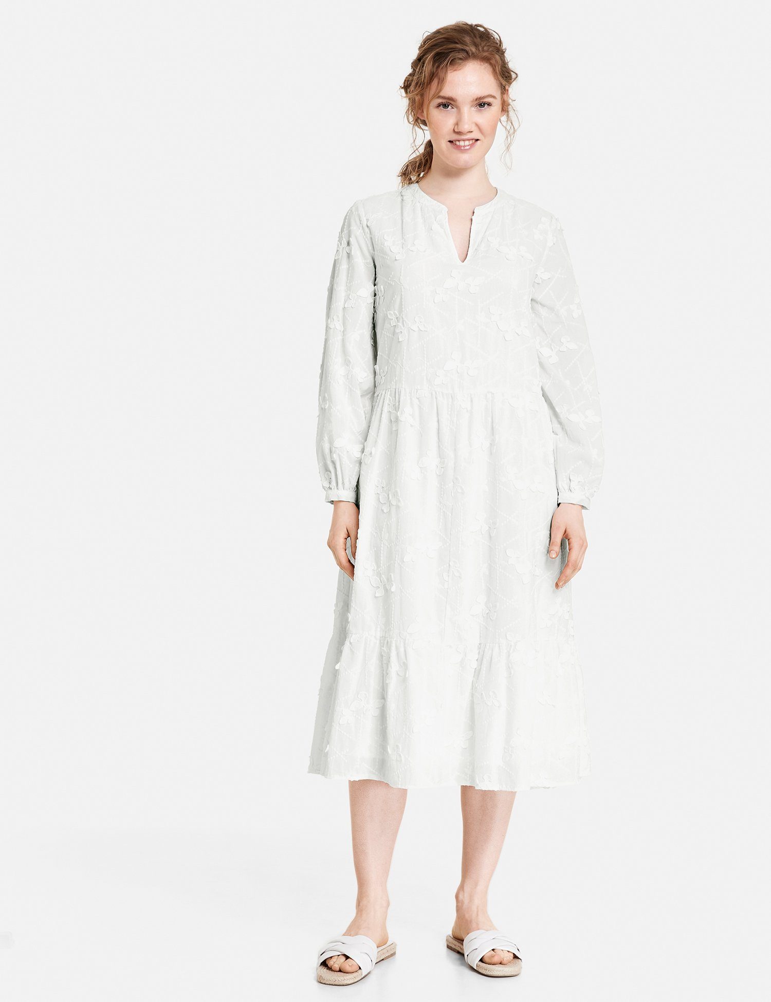 Taifun Minikleid Leichtes A-Linien-Kleid Offwhite mit Baumwollspitze