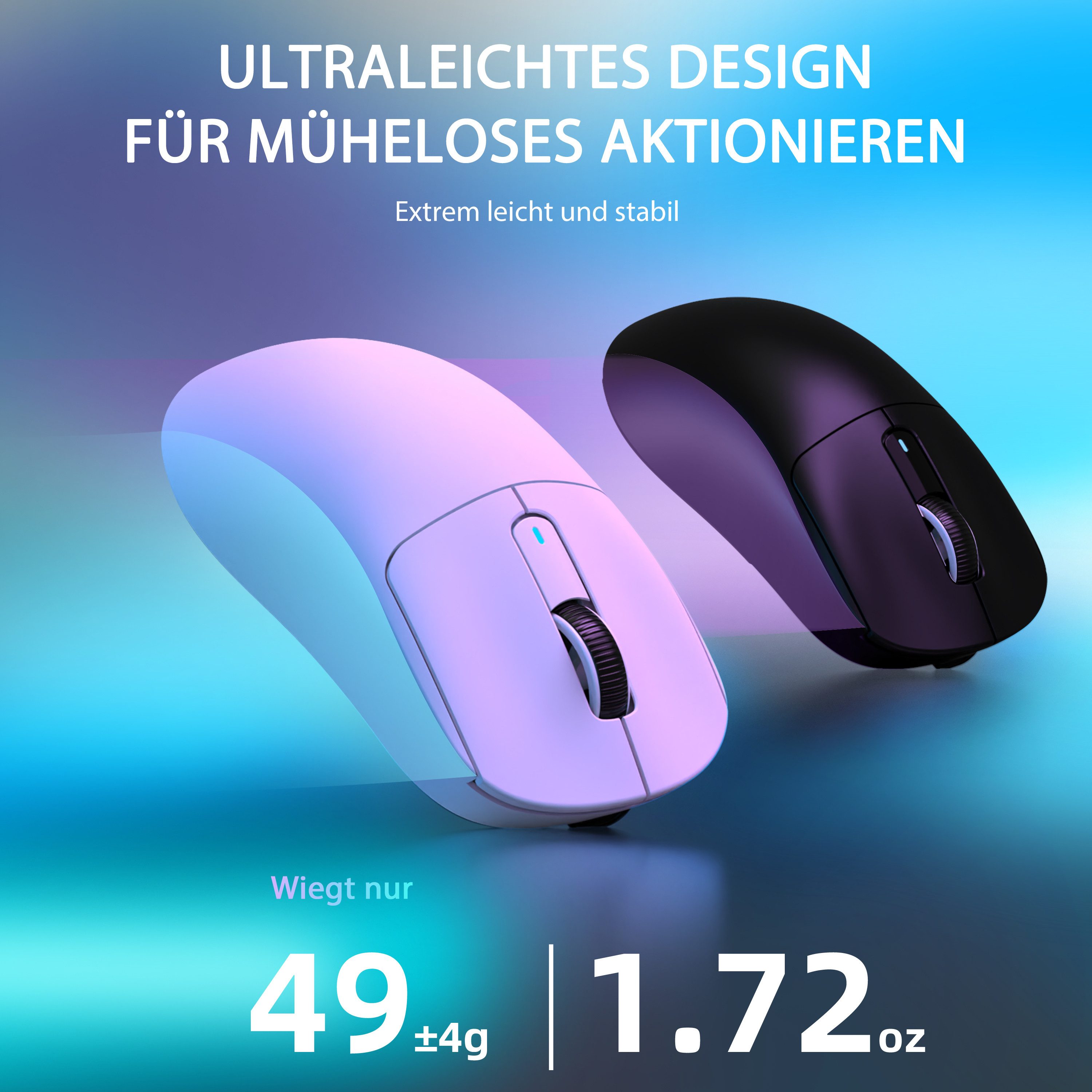 ATTACK SHARK X3 Kabellose Gaming-Maus, 49g Ultraleicht, PAW3395 Gaming-Maus (2.4G, Bluetooth, kabelgebunden, 200H)