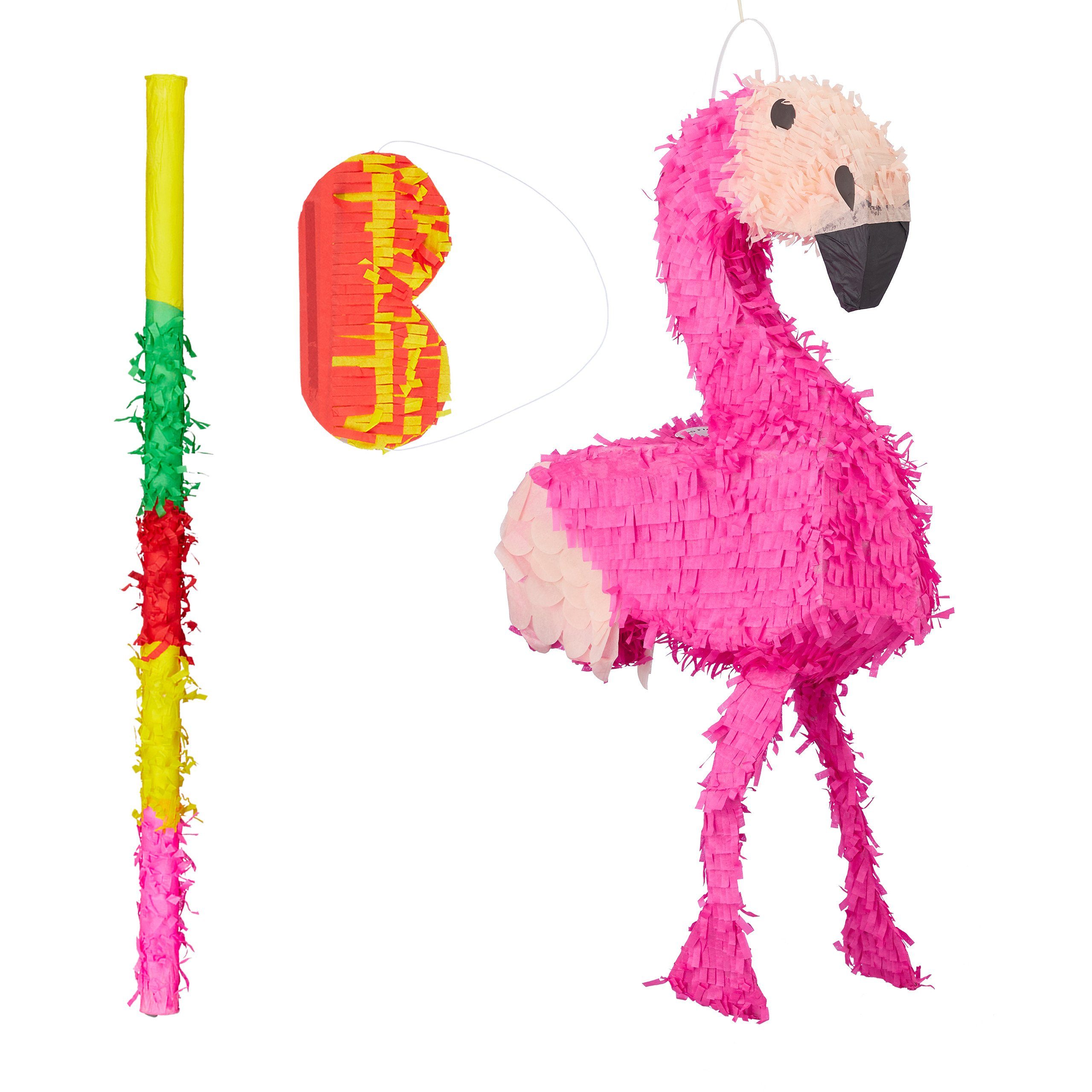 relaxdays Papierdekoration 3-teiliges Pinata Set Flamingo