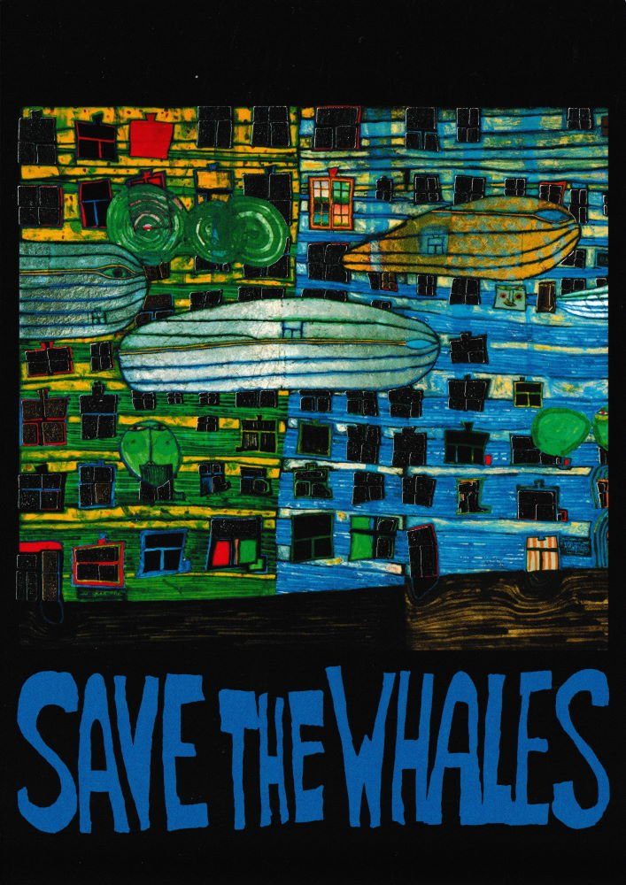 THE "SAVE Postkarte WHALES" Kunstkarte Hundertwasser