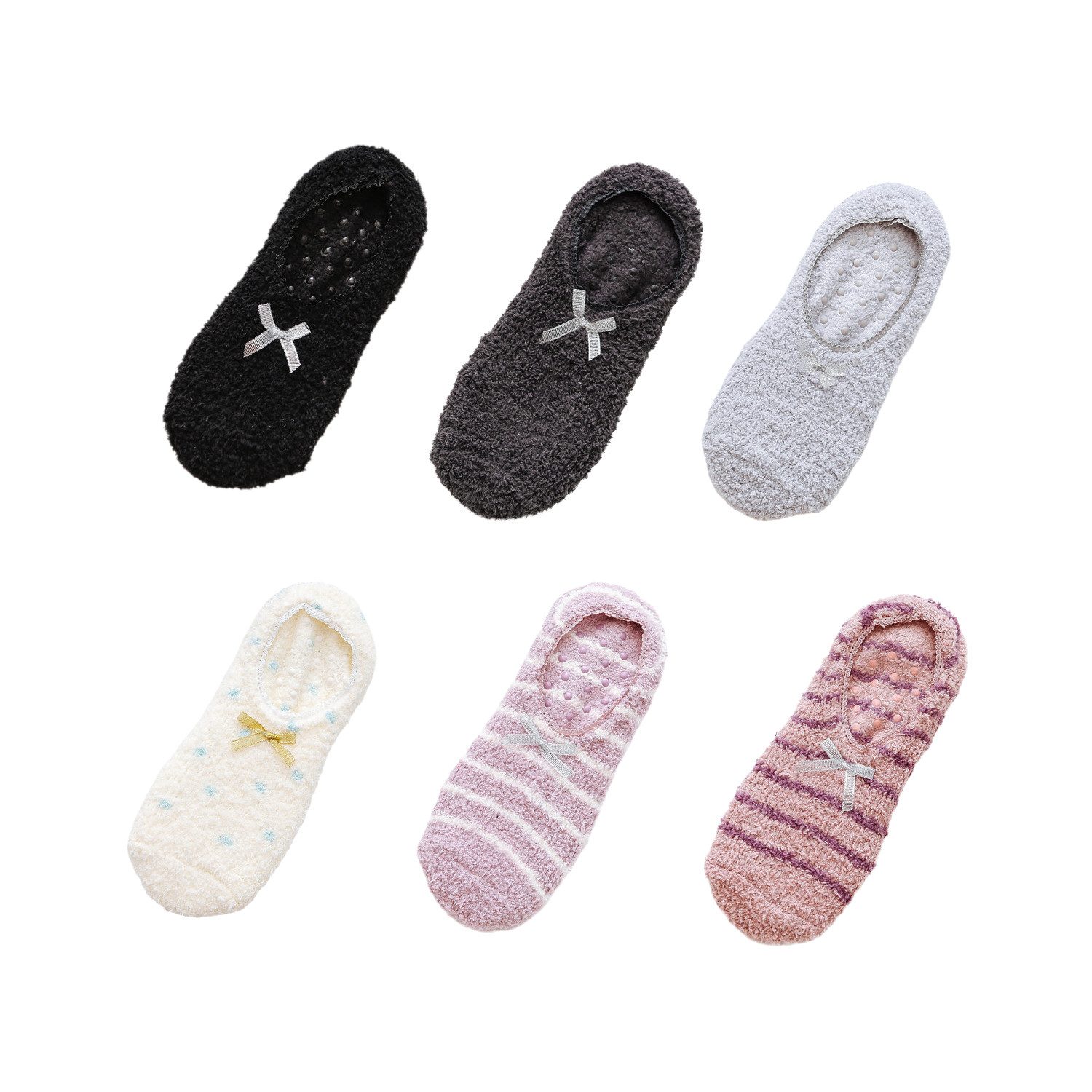 Coonoor Haussocken Fluffy Hausschuh-Socken für Damen – Rutschfest, Weich & Wärmend (6-Paar) Winter, mit Antirutsch-Noppen für Boden (EU 35-40)