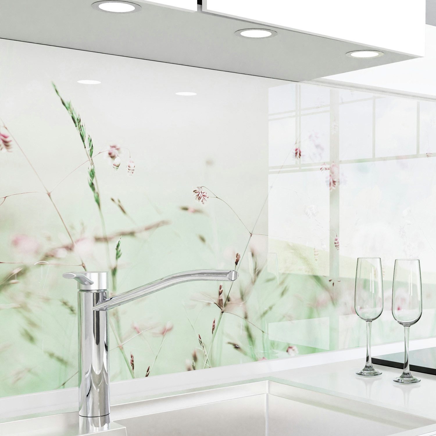 danario Küchenrückwand Folie selbstklebend, Glasoptik, Spritzschutz Küche, ablösbar - 0,8 mm