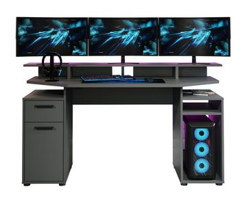 trendteam Gamingtisch Commander (Schreibtisch in Anthrazit, 160 x 88 cm), mit Monitor-Podest, mit Stauraum
