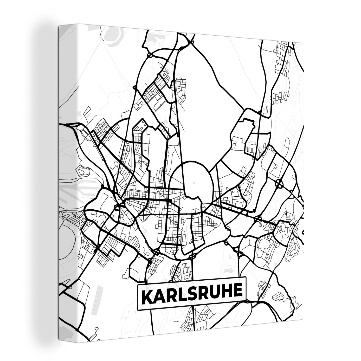 OneMillionCanvasses® Leinwandbild Karte - Karlsruhe - Karte - Stadtplan, (1 St), Leinwand Bilder für Wohnzimmer Schlafzimmer