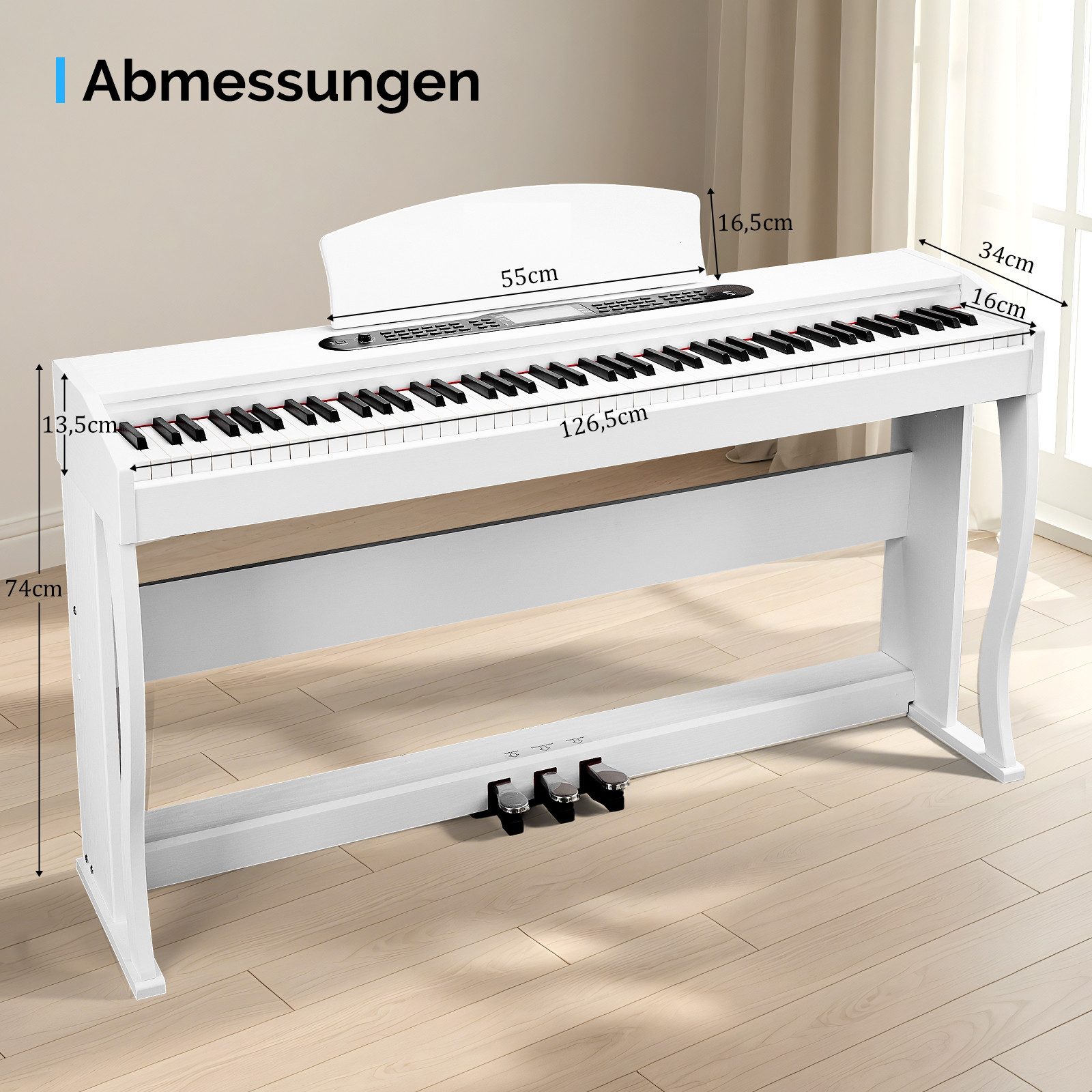 VINGLI Digitalpiano GDP-104 E Piano 88 Tasten, vollgewichtete Tastaturen, Dual Bluetooth, Digitalpiano mit Klavierständer, Weiß/Schwarz/Schwarznussbraun – Bild 2 von 5