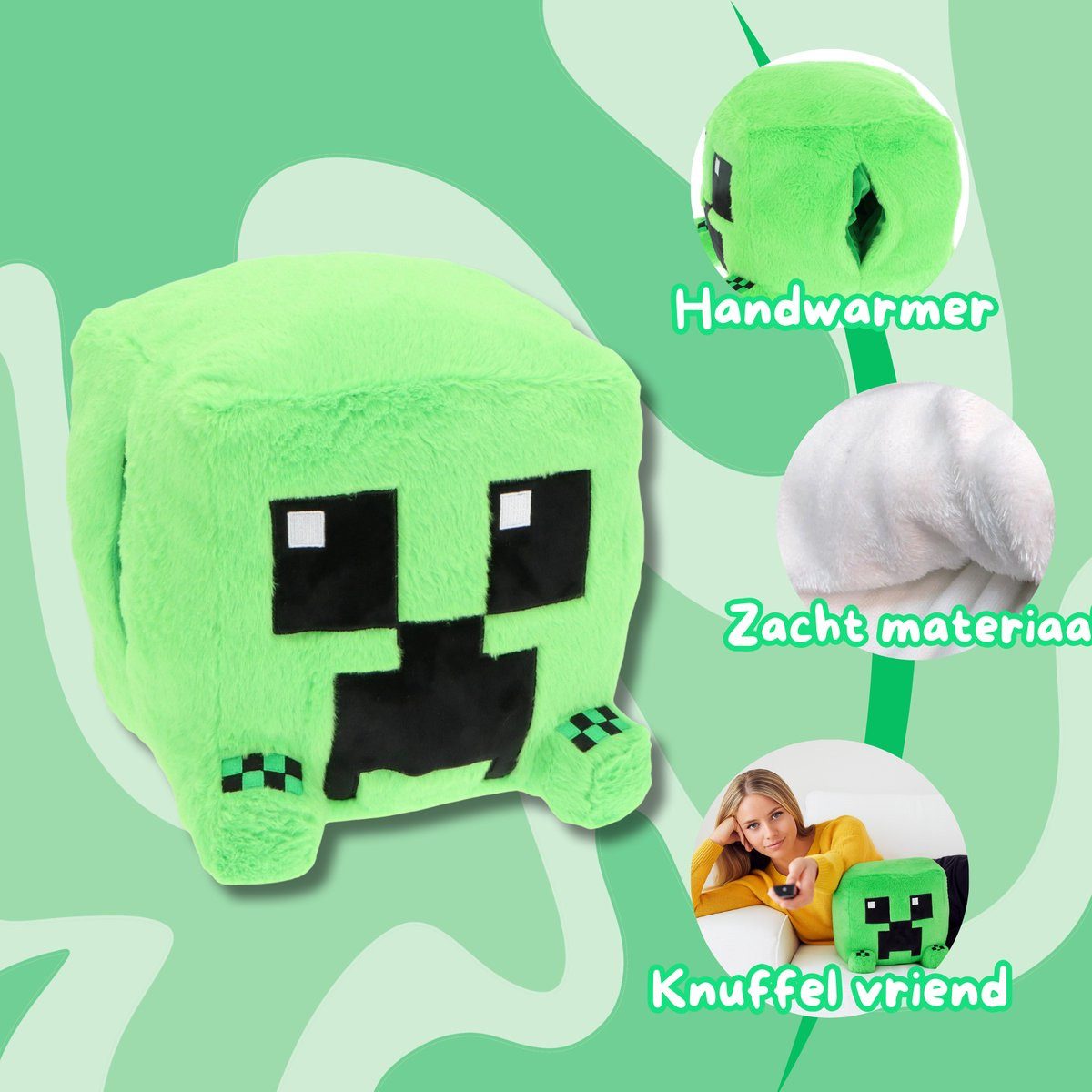 Textiel Trade B.V. Handwärmer Minecraft Plüschtier Handwärmer Kopfkissen Kinder 30x30 cm