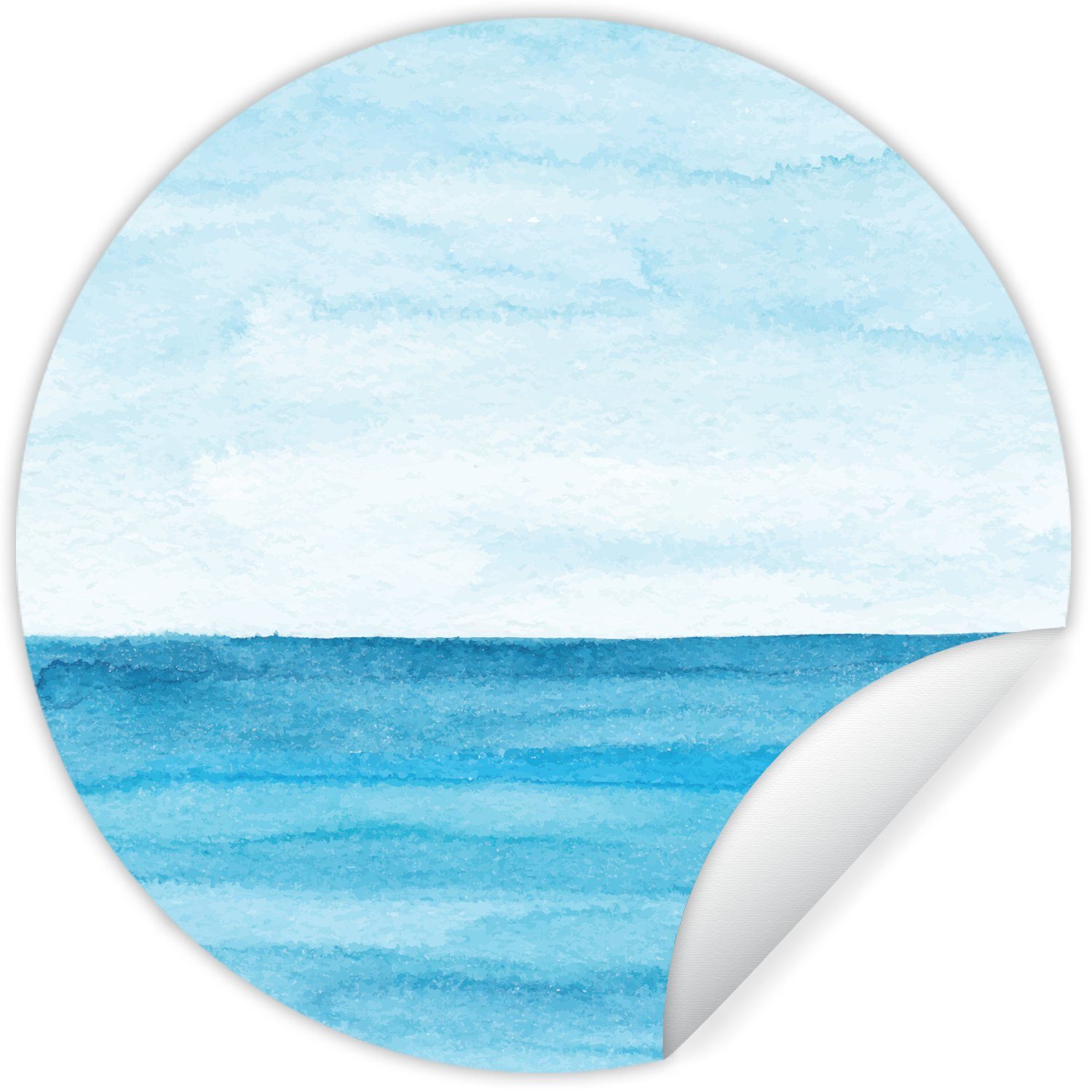 St), Kinderzimmer, - Rund, für Tapetenkreis Aquarell Wandsticker Meer - (1 Tapetenaufkleber, Blau MuchoWow Wohnzimmer