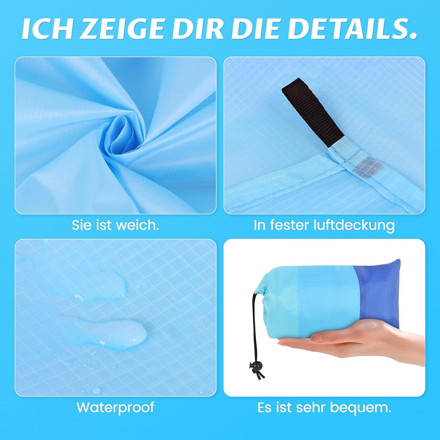 Picknickdecke Stranddecke XXL 210x200cm Wasserdicht Sandfrei Picknickdecke, FELIXLEO