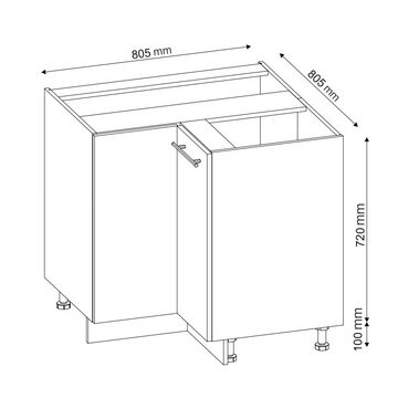 Vicco Eckunterschrank Fame-Line, Schwarz Eiche hochglanz/Weiß, 80.5 cm, AP Marmor