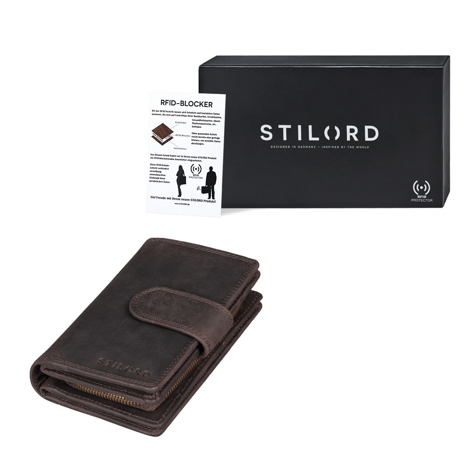 Damen Portemonnaie "Tilda" dunkel - braun Leder Geldbörse STILORD RFID