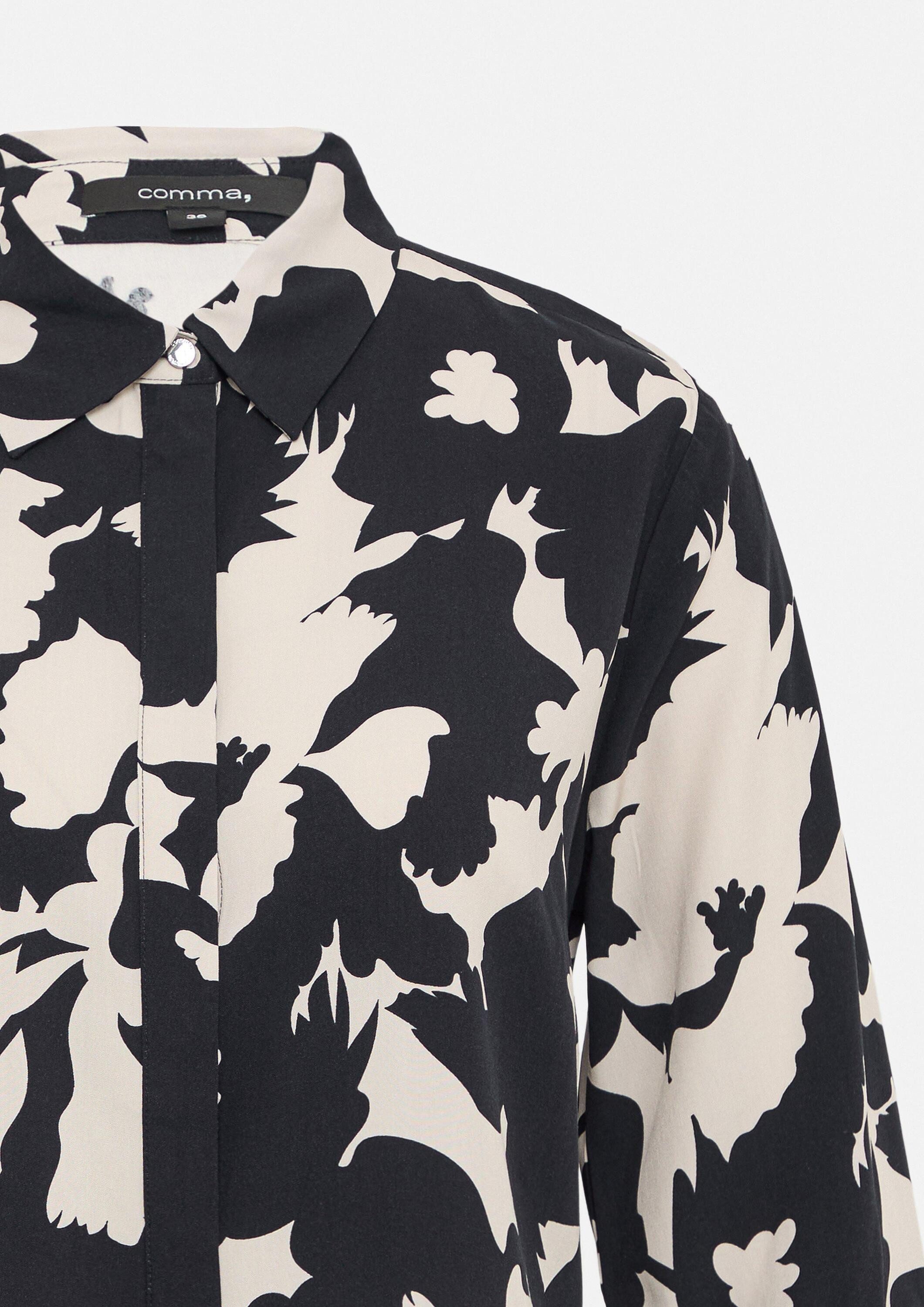 comma Kurzarmbluse Bluse Viskosebluse mit All-over-Print und 3/4-Ärmeln