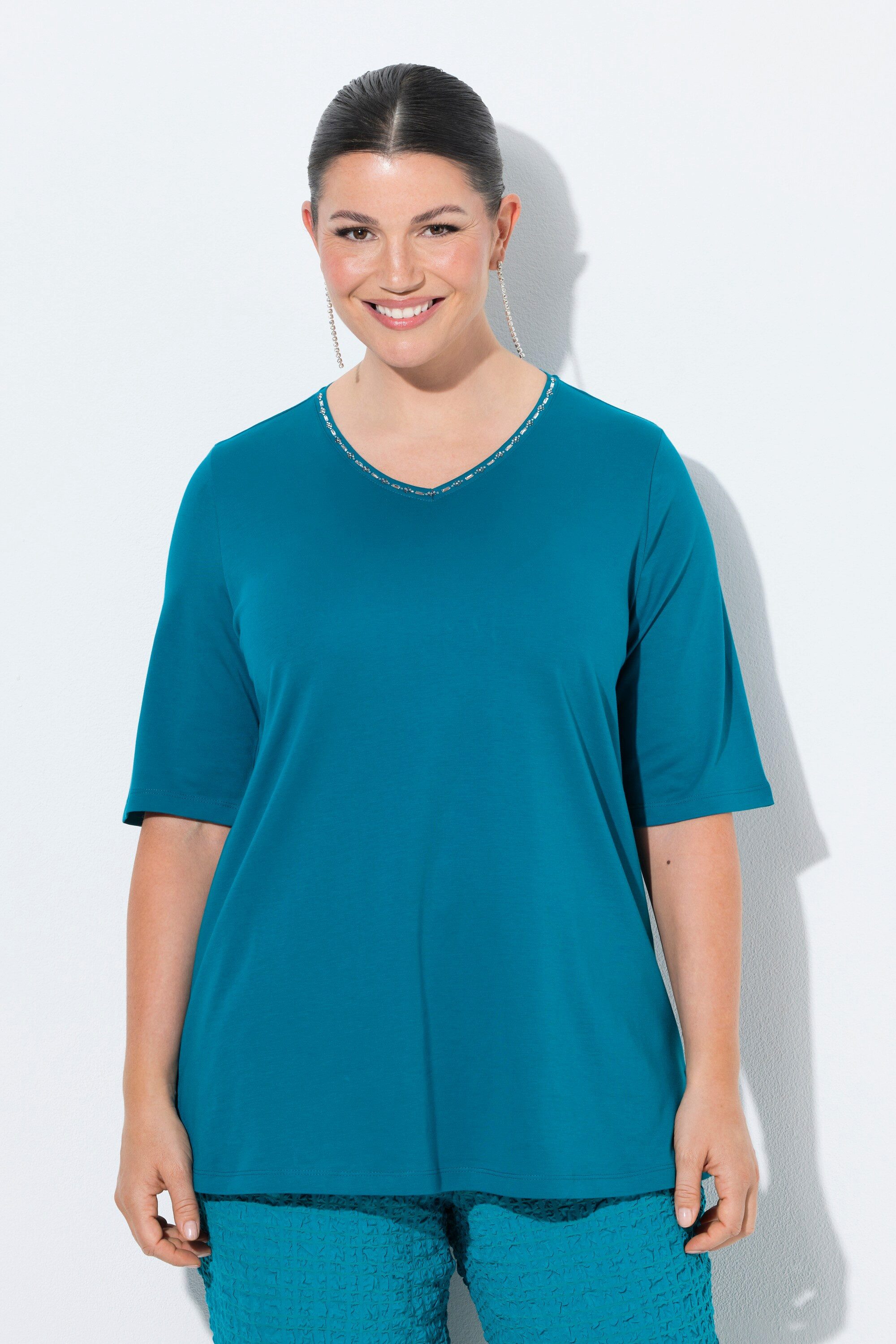 T-Shirt T-Shirt A-Linie V-Ausschnitt Halbarm Pima Cotton