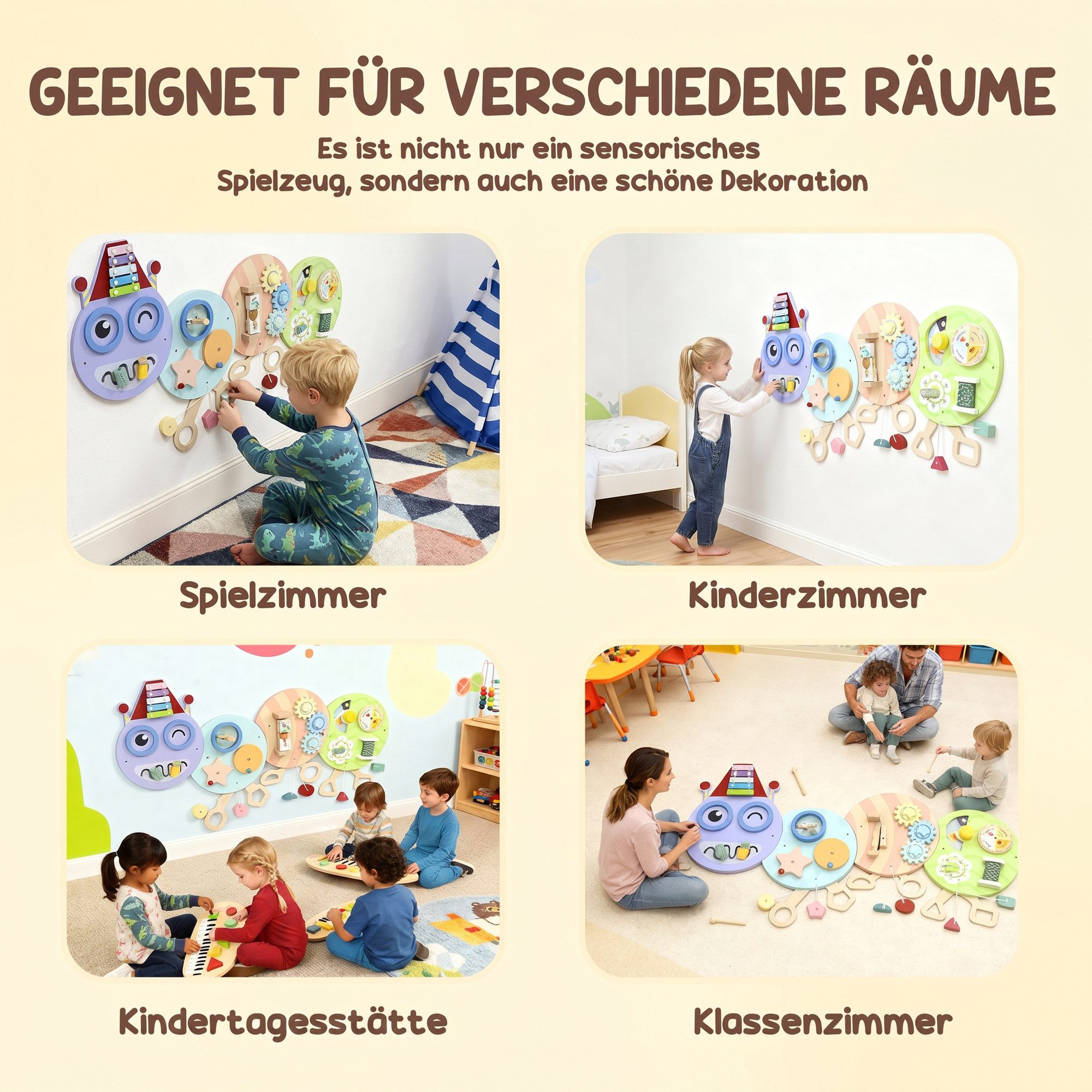 AIYAPLAY Lernspielzeug Busy Board Activity Board Lernaktivitätszentrum Geschenk ab 3 J. (Wandspielzeug, 1-St., Montessori Lernspielzeug), Raupen-Design, Mehrfar – Bild 5 von 5
