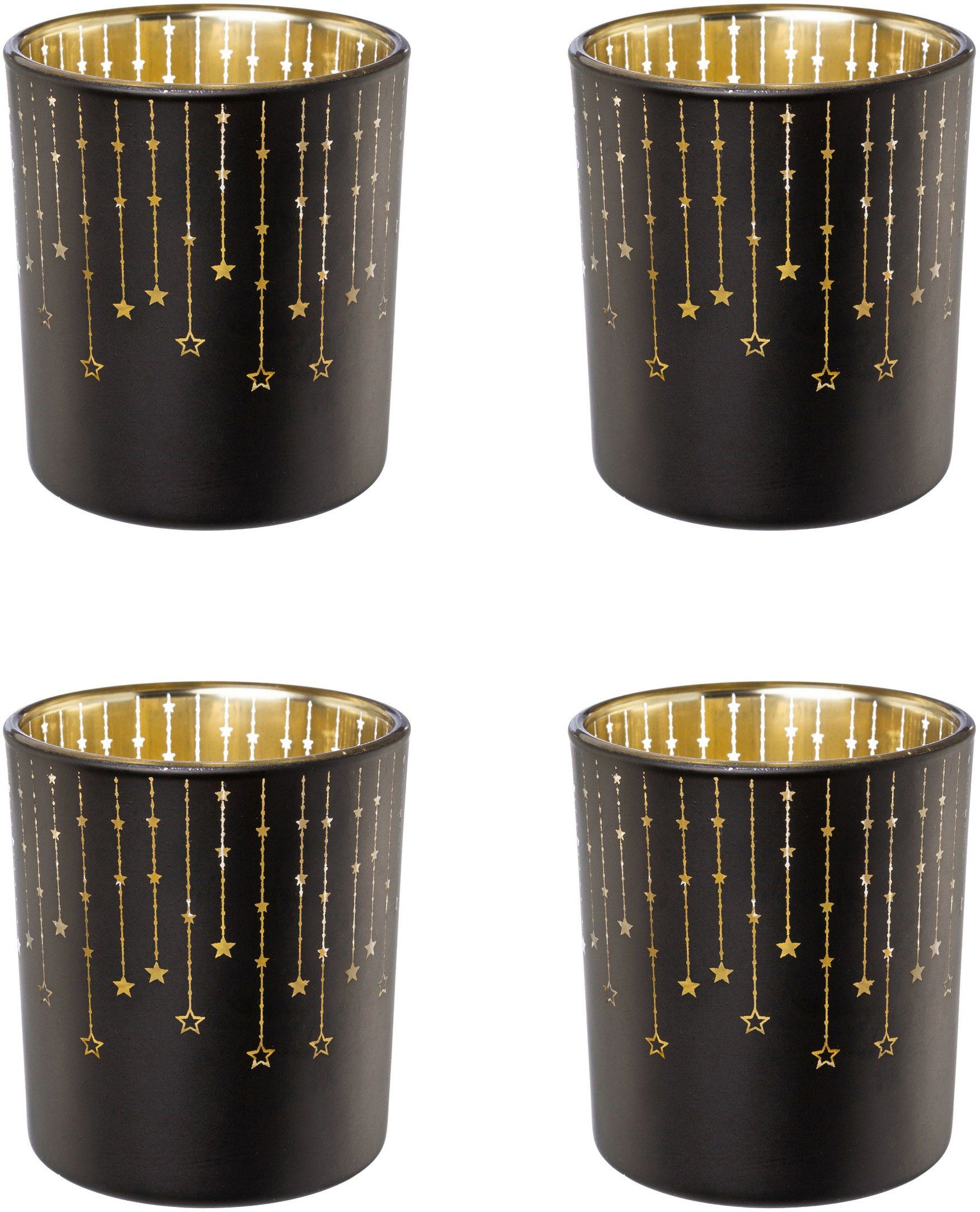 Creativ deco Teelichthalter Weihnachtsdeko (4 St), schwarz Innenseite mit goldfarbener