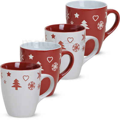 matches21 HOME & HOBBY Becher Kaffeetassen Weihnachtsdekor rot weiß Keramik 4er Set 10 cm, Keramik