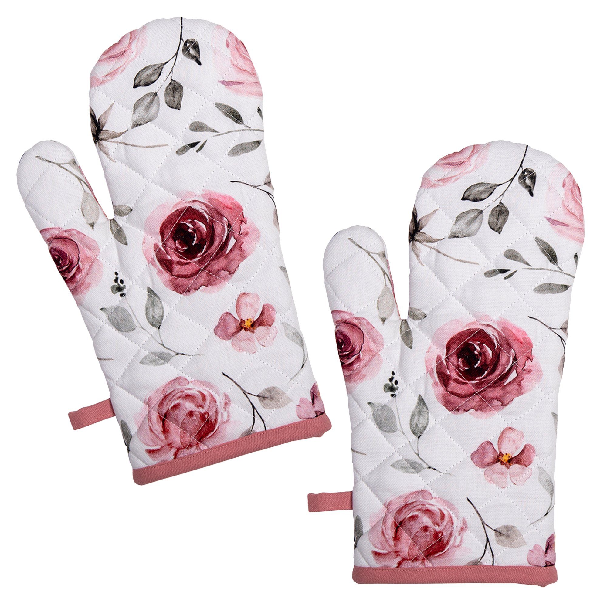 Clayre & Eef Topfhandschuhe Rustic Rose, (Set, 2-tlg., 2-teilig), Ofenhandschuhe wattiert Größe: ca.18x30cm