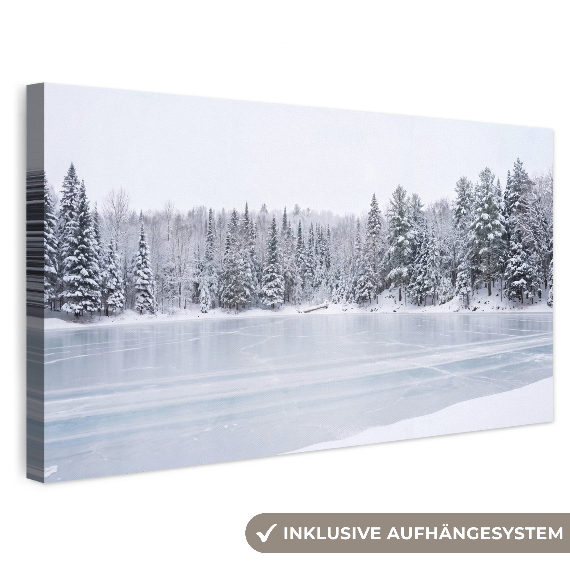 OneMillionCanvasses® Leinwandbild Panorama Mehr - Kiefer - Eis - Winter - Beruhigend, Fotodruck (1 St), Wandbild, Deko Schlafzimmer Wohnzimmer Flur 40x20 cm
